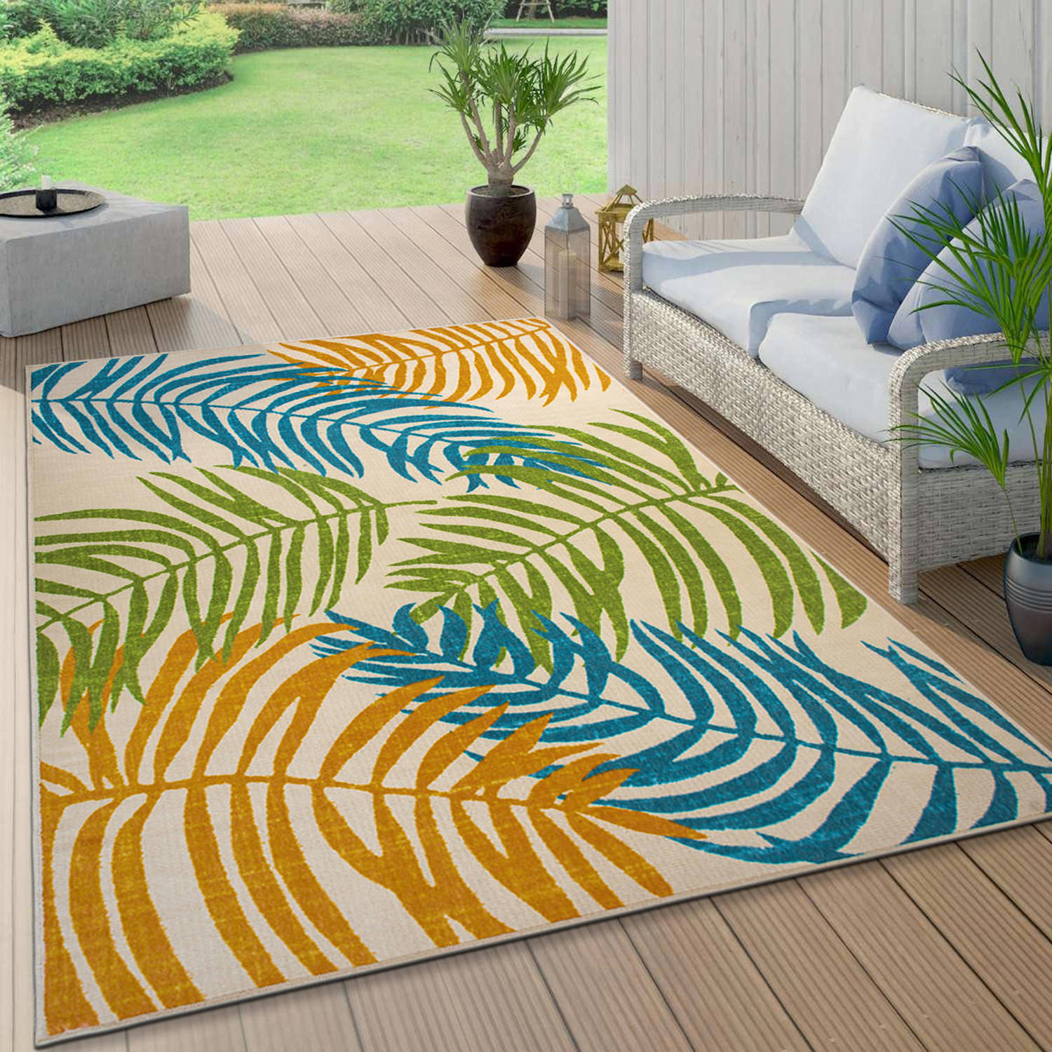 Rugshop Outdoor Rug Floral Leaves Flat Weave Indoor/Outdoor Rug Patio Carpet - Picture 82 of 122