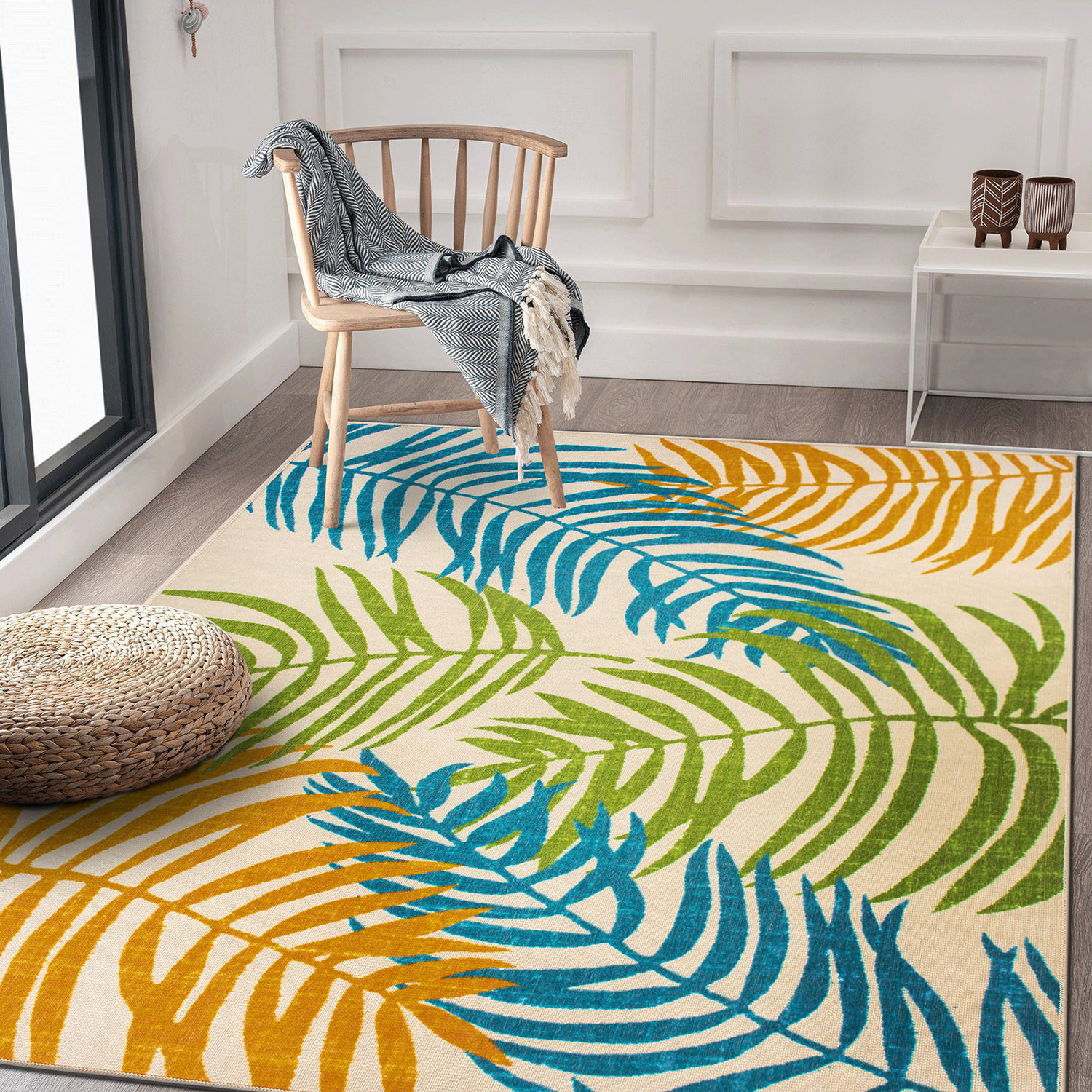 Rugshop Outdoor Rug Floral Leaves Flat Weave Indoor/Outdoor Rug Patio Carpet - Picture 84 of 122
