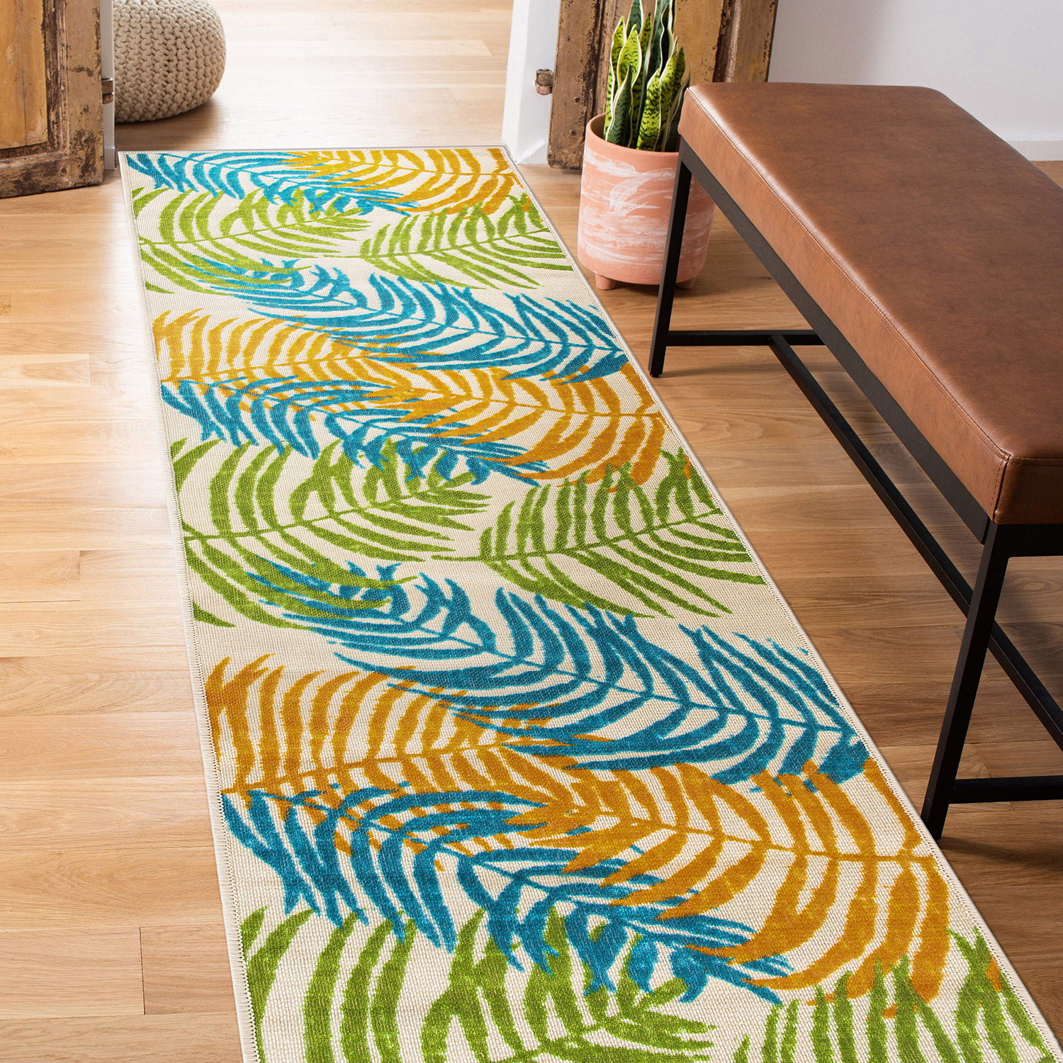 Rugshop Outdoor Rug Floral Leaves Flat Weave Indoor/Outdoor Rug Patio Carpet - Picture 79 of 122