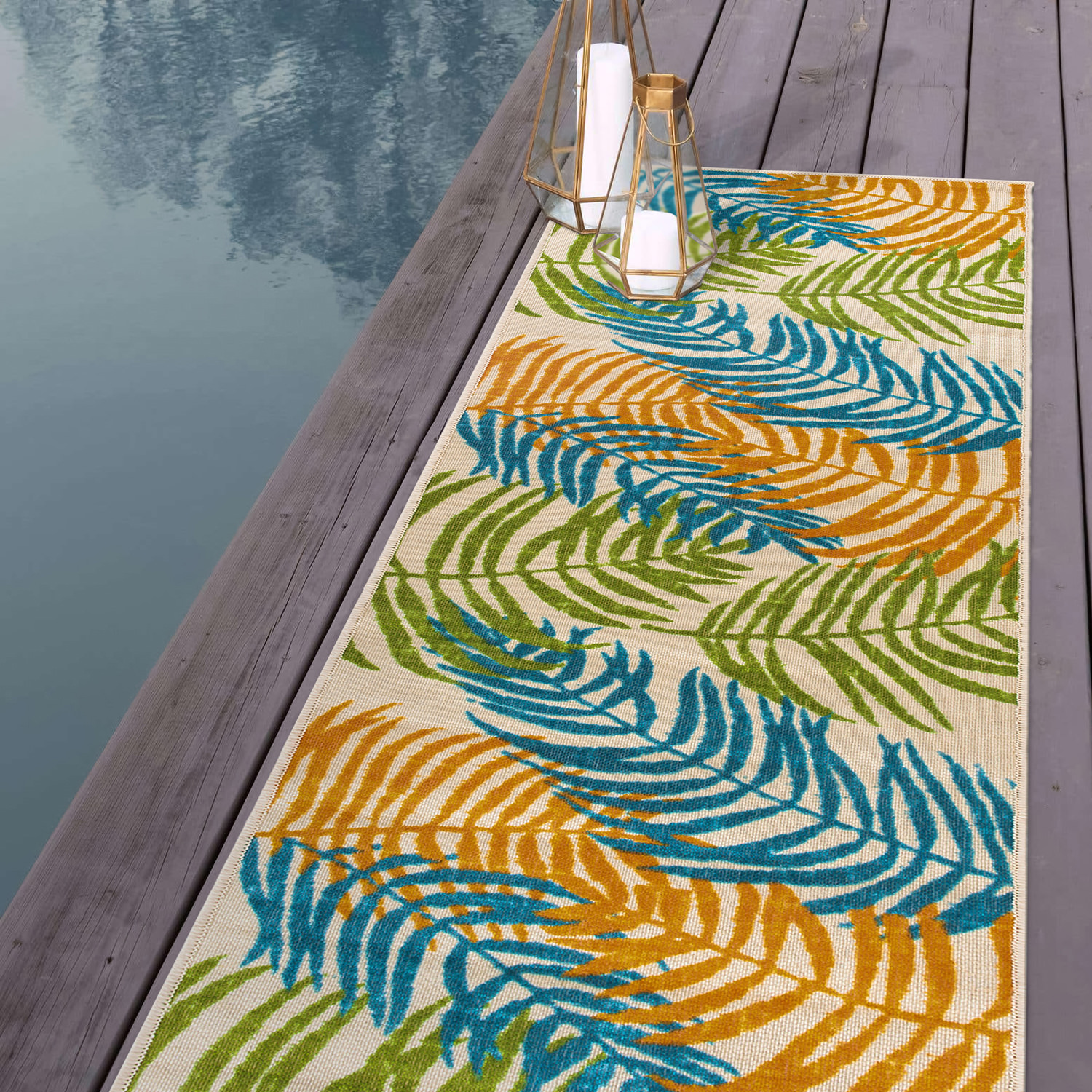 Rugshop Outdoor Rug Floral Leaves Flat Weave Indoor/Outdoor Rug Patio Carpet - Picture 76 of 122