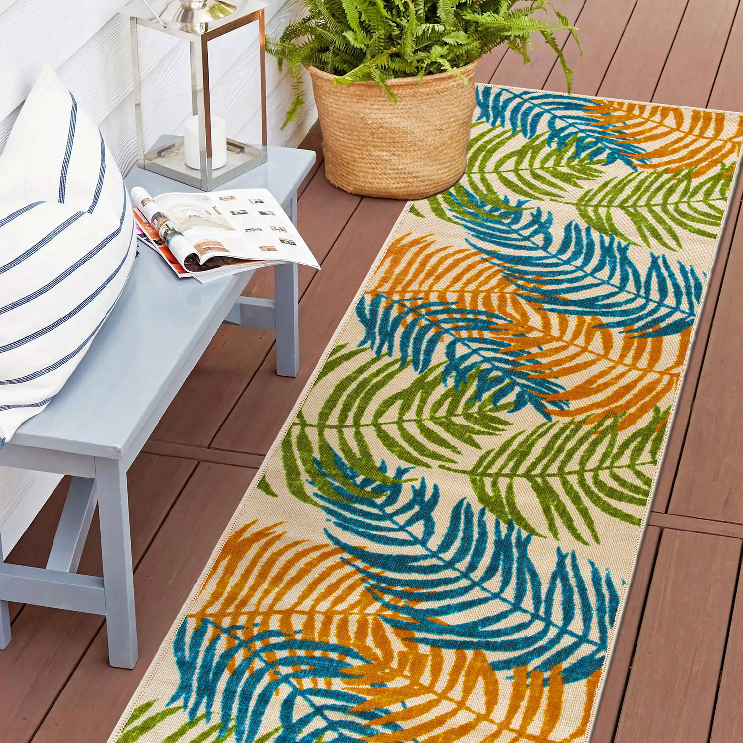 Rugshop Outdoor Rug Floral Leaves Flat Weave Indoor/Outdoor Rug Patio Carpet - Picture 77 of 122