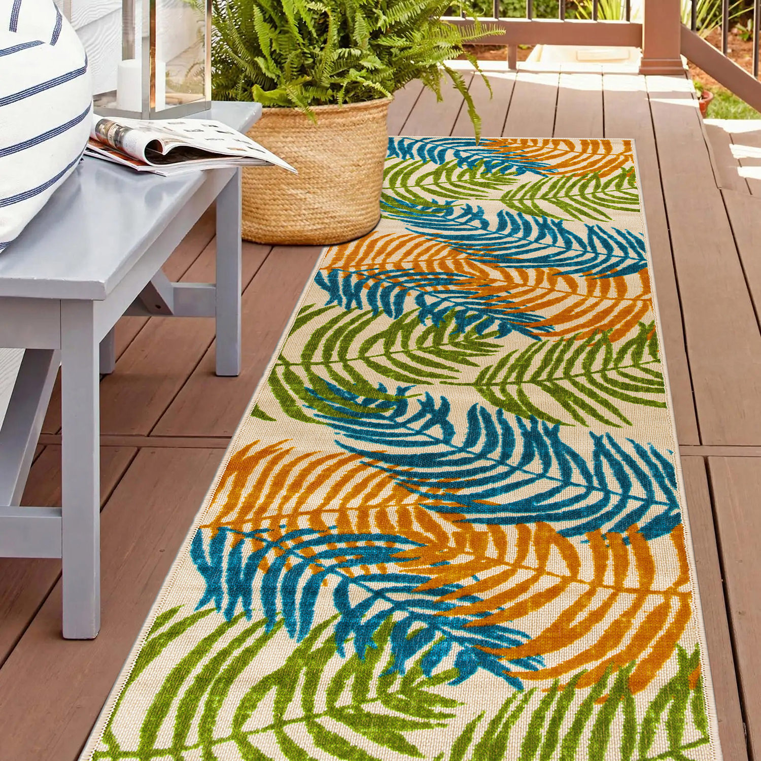 Rugshop Outdoor Rug Floral Leaves Flat Weave Indoor/Outdoor Rug Patio Carpet - Picture 78 of 122