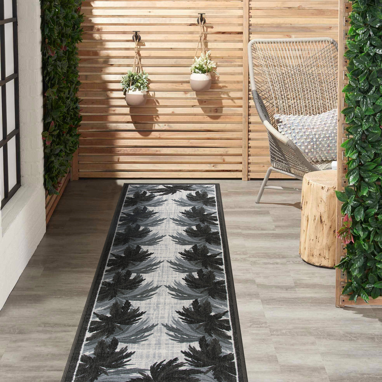 Rugshop Grey Outdoor Rug Tropical Floral Border Flatweave Indoor Outdoor Carpet - Picture 9 of 33
