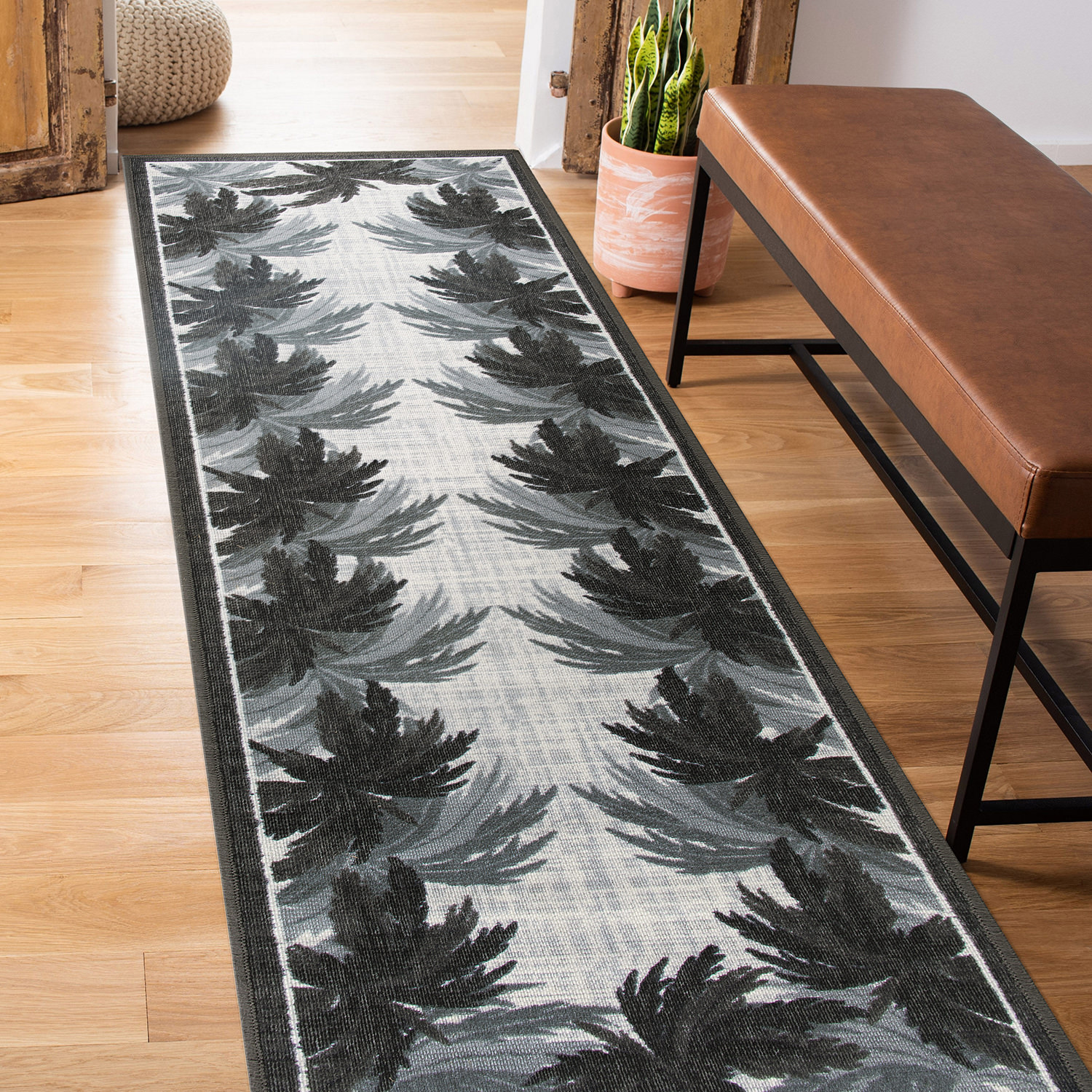 Rugshop Grey Outdoor Rug Tropical Floral Border Flatweave Indoor Outdoor Carpet - Picture 13 of 33