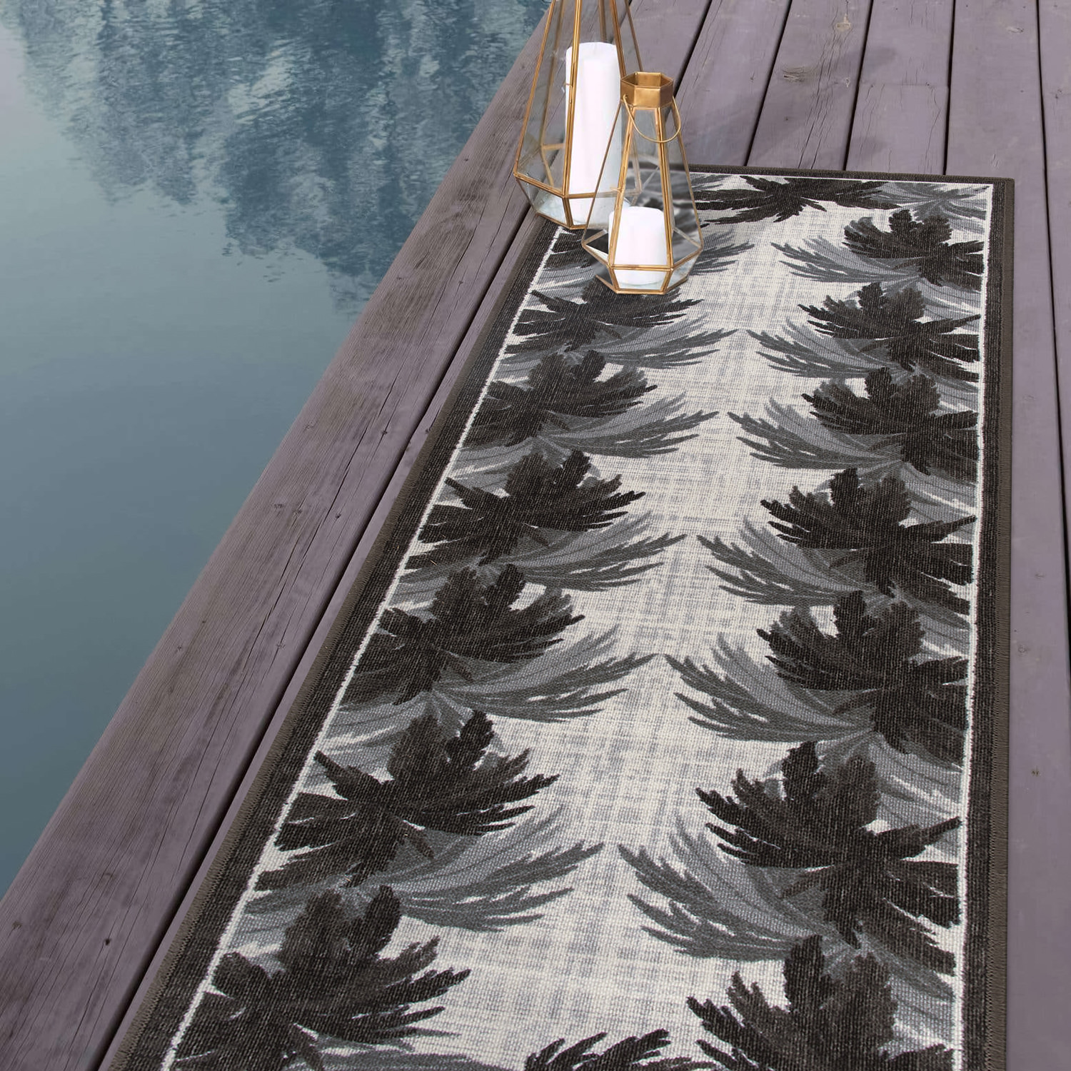 Rugshop Grey Outdoor Rug Tropical Floral Border Flatweave Indoor Outdoor Carpet - Picture 10 of 33