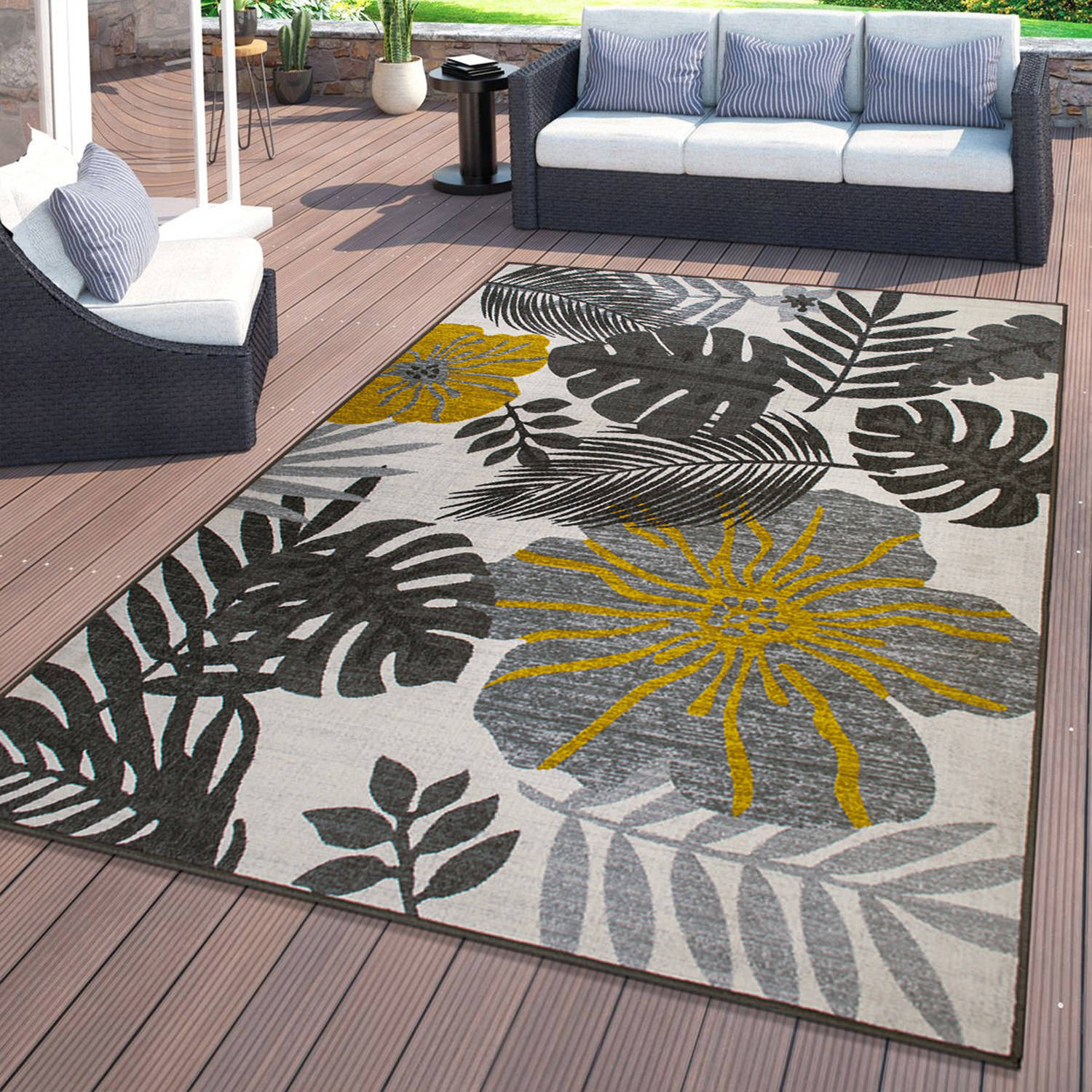Rugshop Outdoor Carpet Rug Tropical Floral Leaves Indoor Outdoor Rugs Patio Rugs - Picture 17 of 29