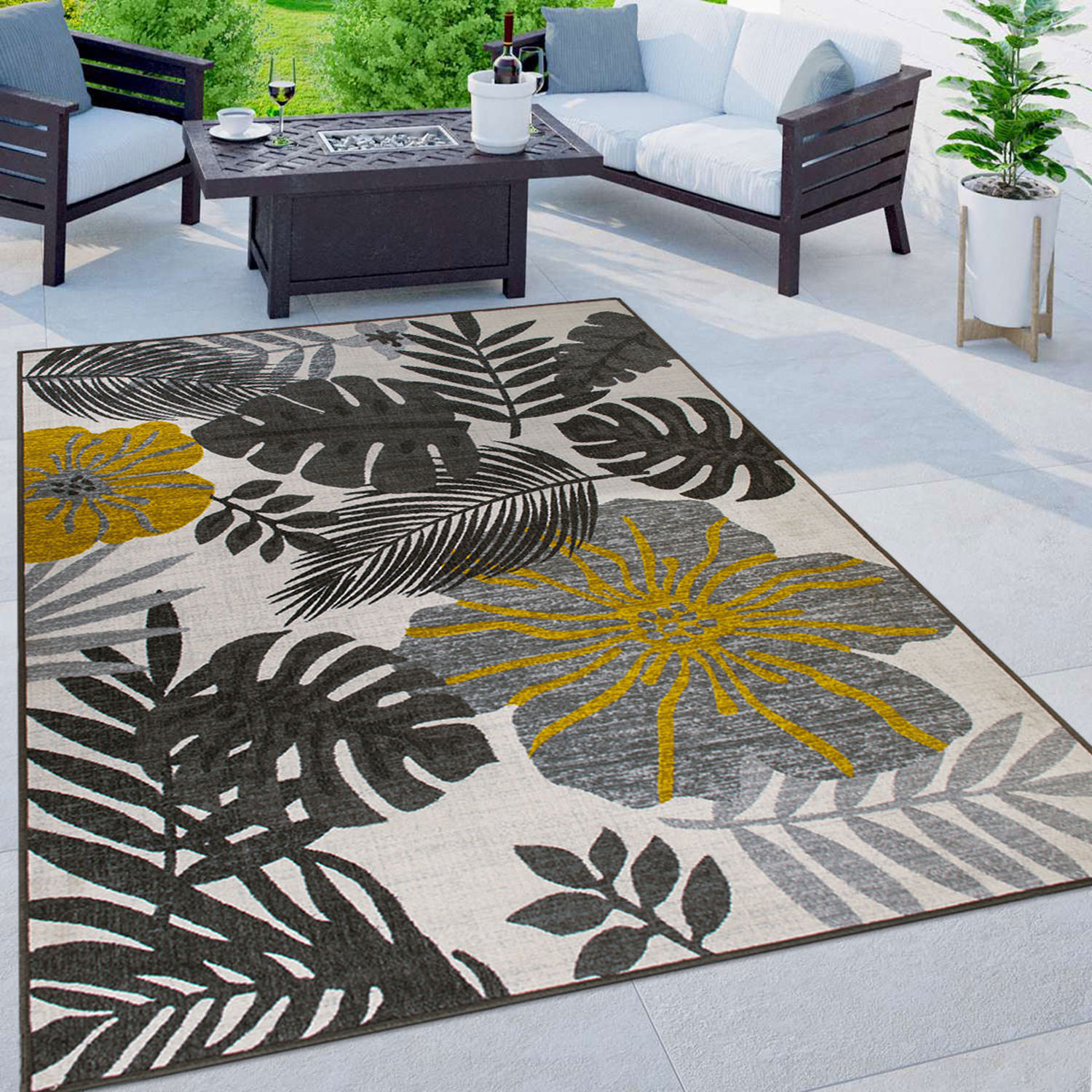 Rugshop Outdoor Carpet Rug Tropical Floral Leaves Indoor Outdoor Rugs Patio Rugs - Picture 14 of 29