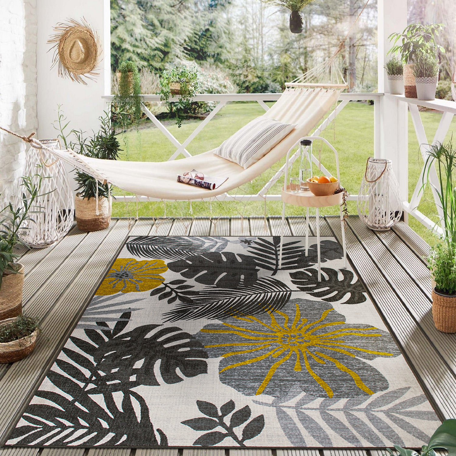 Rugshop Outdoor Carpet Rug Tropical Floral Leaves Indoor Outdoor Rugs Patio Rugs - Picture 18 of 29