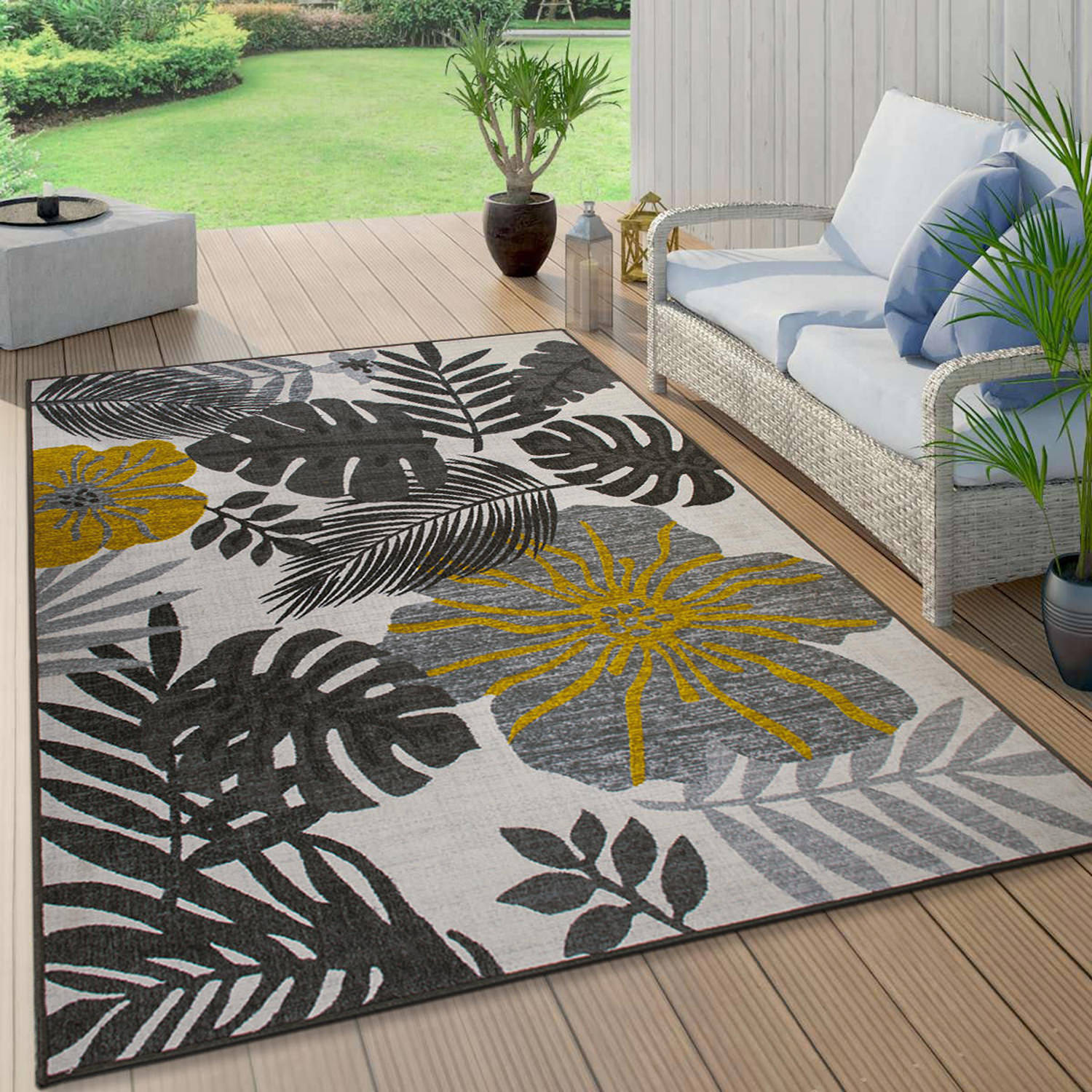 Rugshop Outdoor Carpet Rug Tropical Floral Leaves Indoor Outdoor Rugs Patio Rugs - Picture 19 of 29
