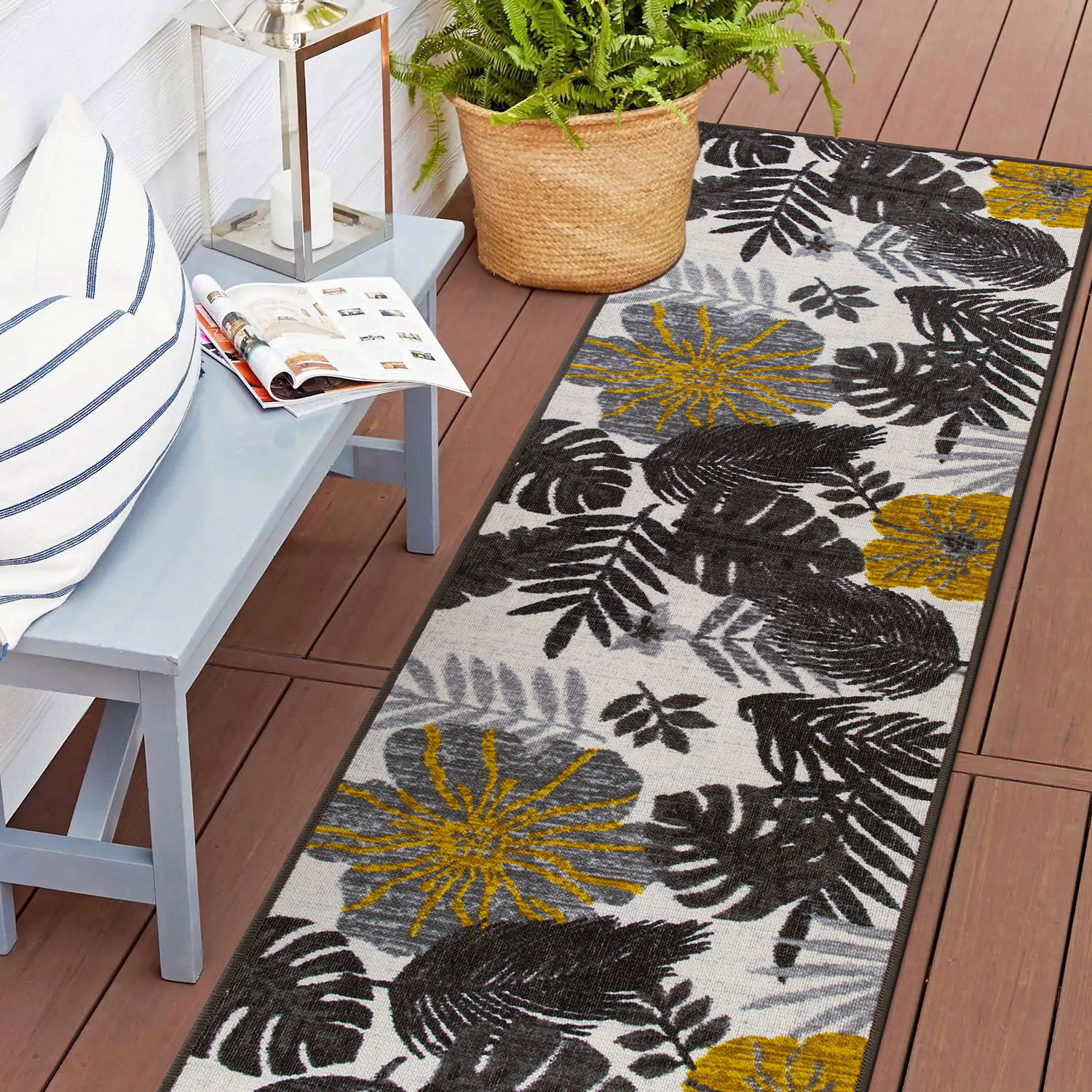 Rugshop Outdoor Carpet Rug Tropical Floral Leaves Indoor Outdoor Rugs Patio Rugs - Picture 11 of 29