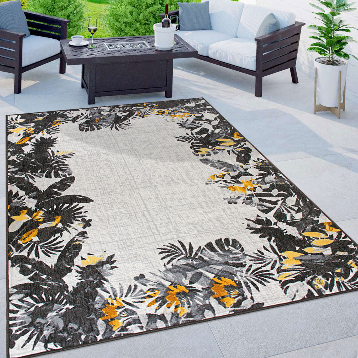 Rugshop Outdoor Carpet Rug Contemporary Floral Border Indoor/Outdoor Area Rugs