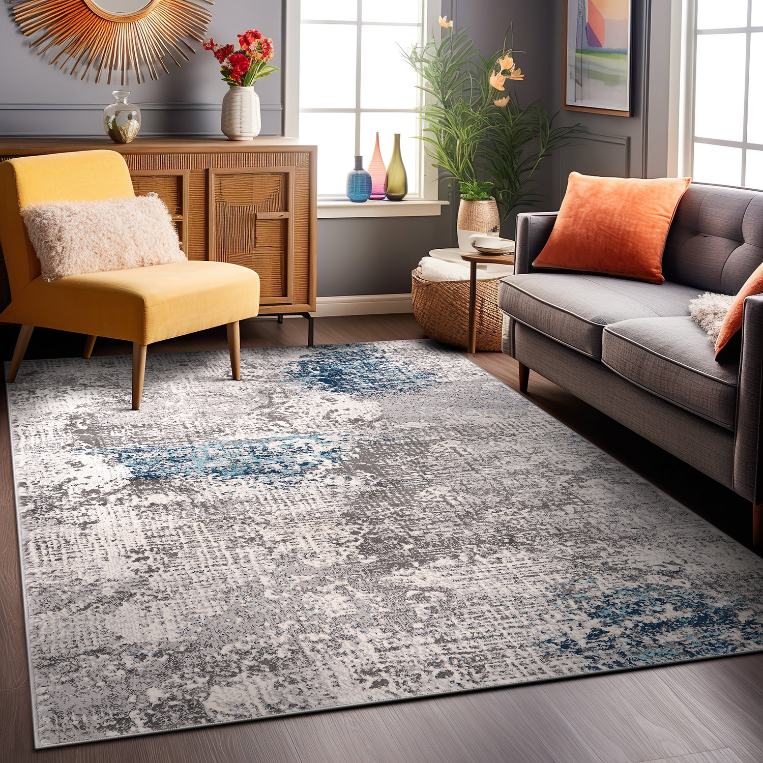 Rugshop Bedroom Area Rugs Prague Distressed Abstract Carpet Rugs for Living Room