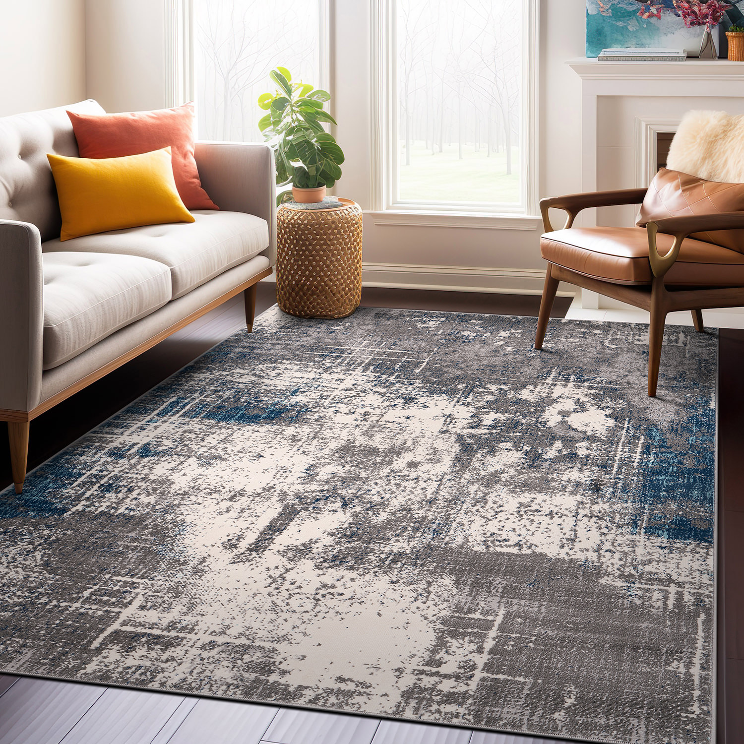 Rugshop Area Rug Perugia Modern Abstract Jute Rugs for Living Room Bedroom Rugs