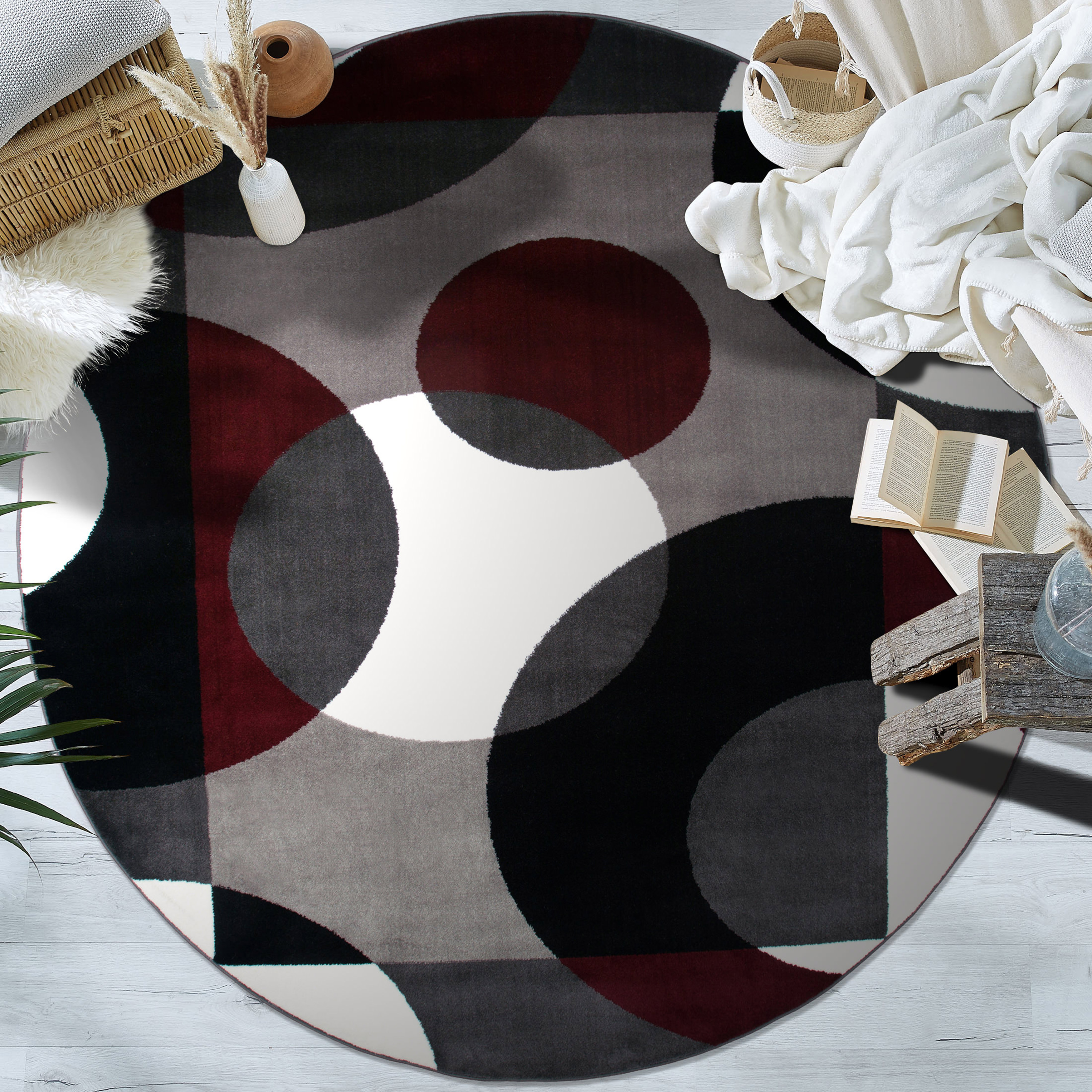 Rugshop Round Carpet Modern Geometric Rug Living Room Rugs Round Rugs for Sale - Picture 8 of 8