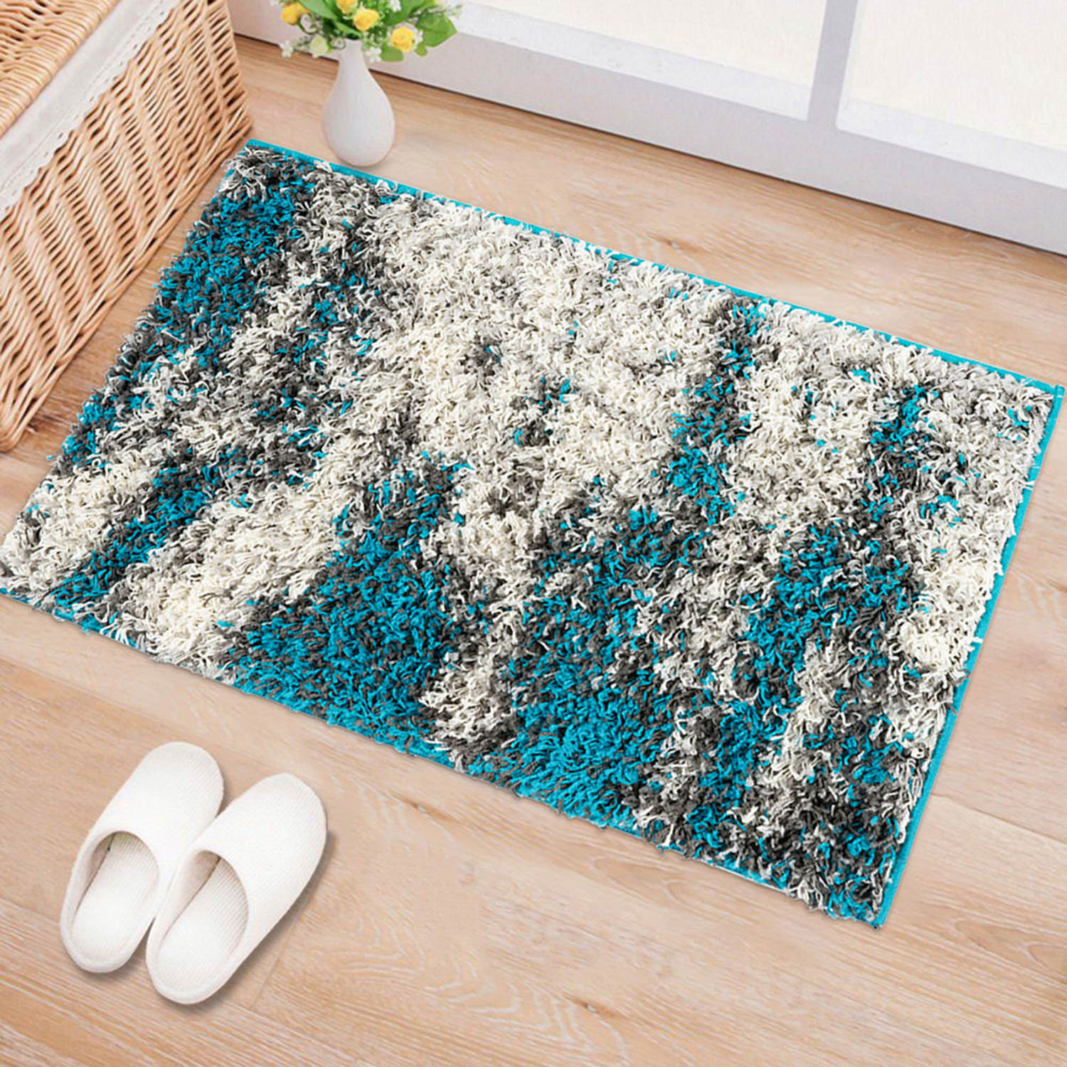 Rugs for Living Room Modern Abstract Design Plush Shag Rug Bedroom Turquoise Rug - Picture 8 of 37