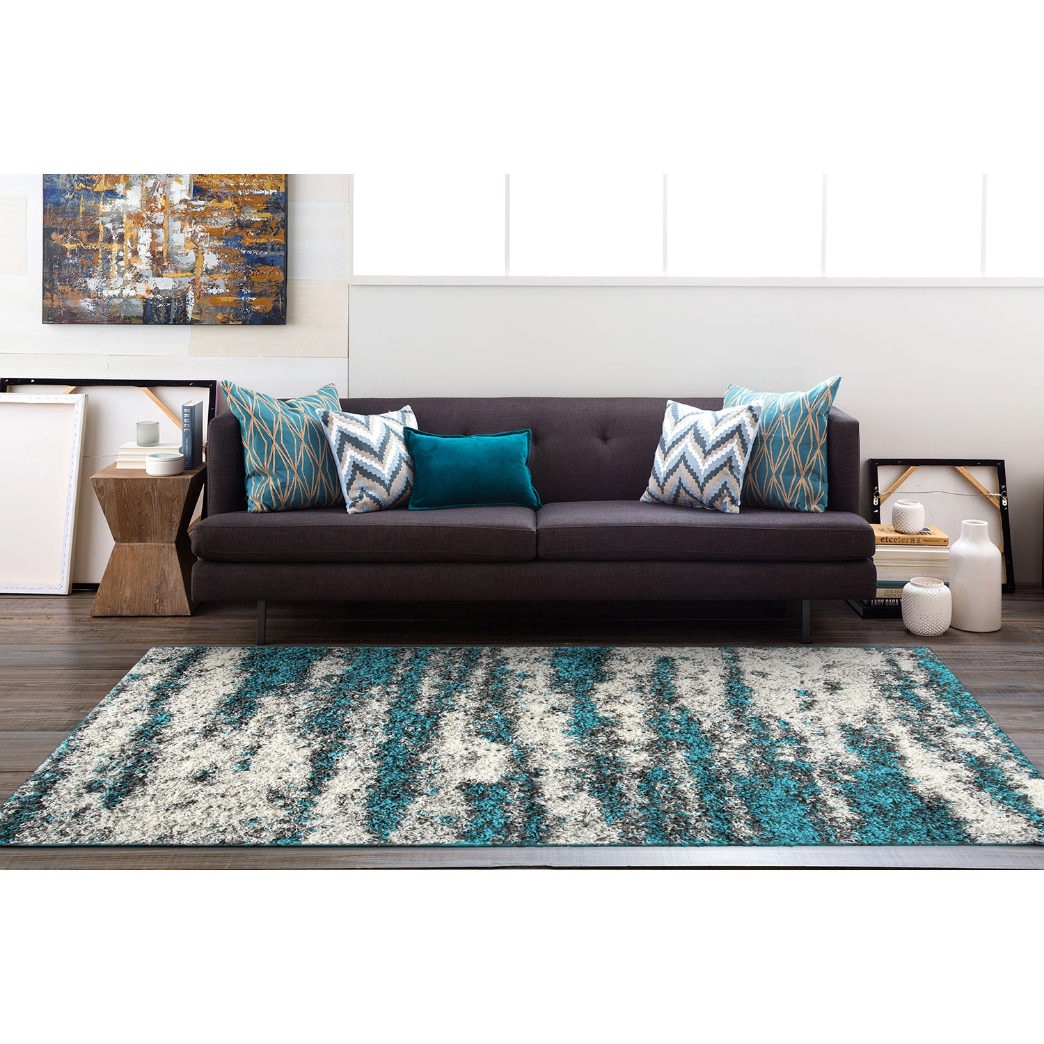 Rugs for Living Room Modern Abstract Design Plush Shag Rug Bedroom Turquoise Rug - Picture 25 of 37