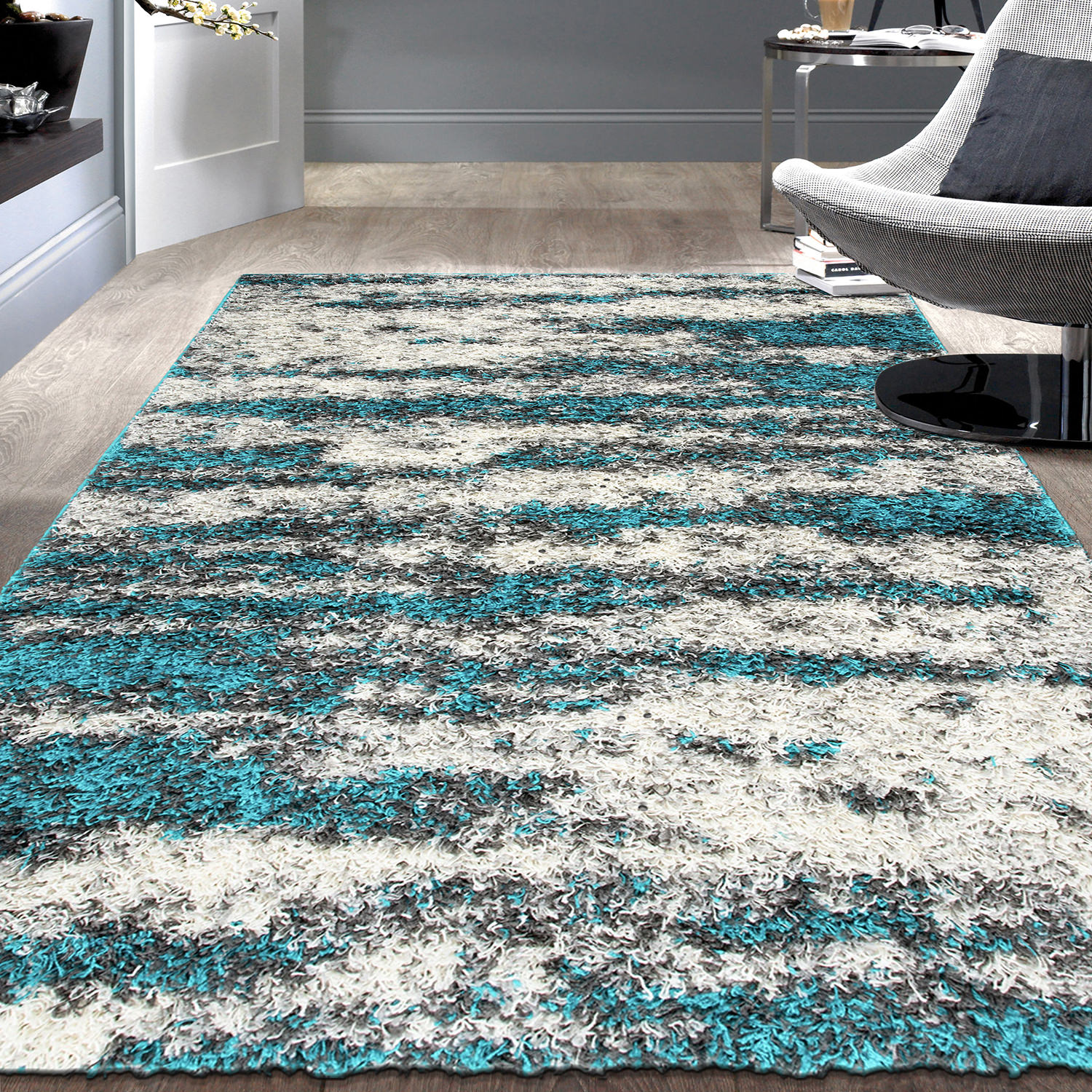Rugs for Living Room Modern Abstract Design Plush Shag Rug Bedroom Turquoise Rug - Picture 26 of 37