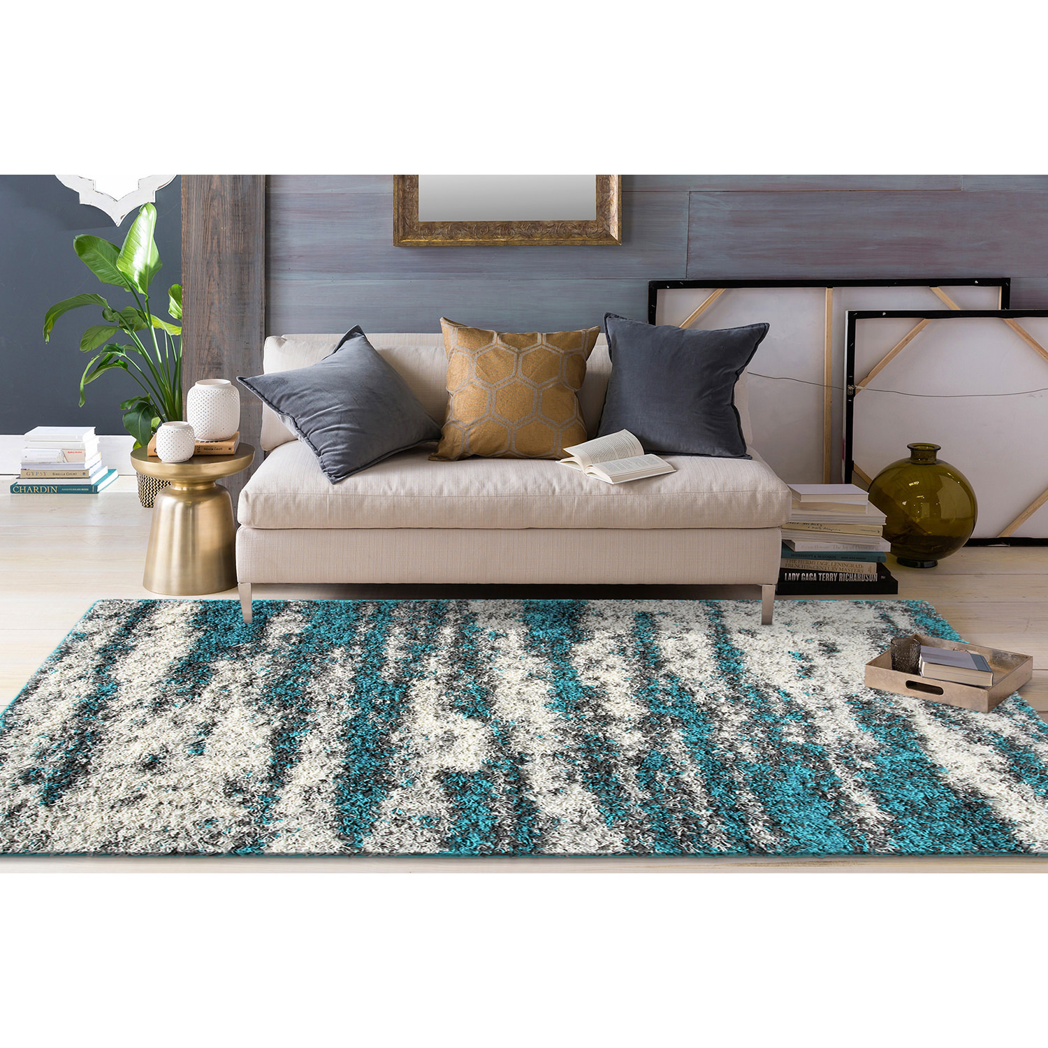 Rugs for Living Room Modern Abstract Design Plush Shag Rug Bedroom Turquoise Rug - Picture 27 of 37