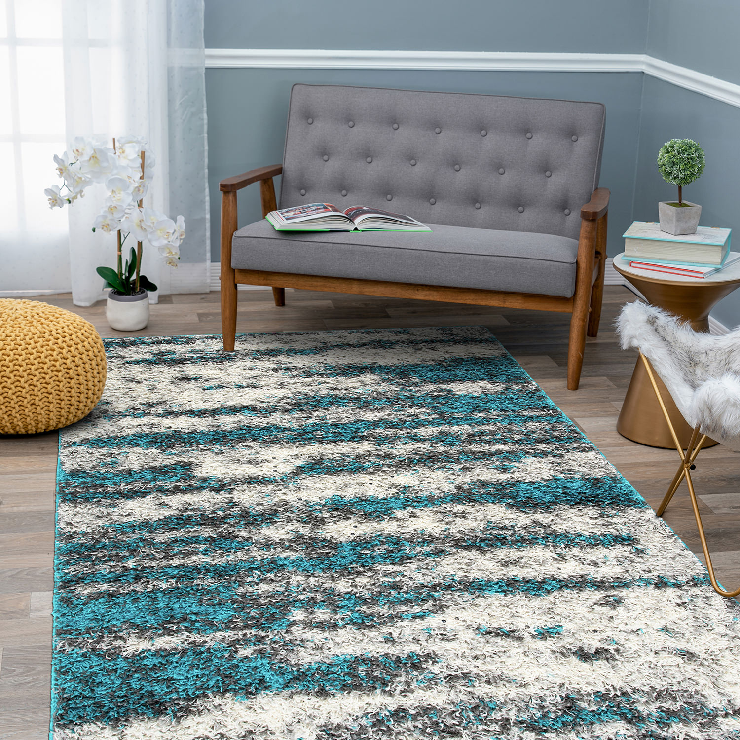 Rugs for Living Room Modern Abstract Design Plush Shag Rug Bedroom Turquoise Rug - Picture 22 of 37