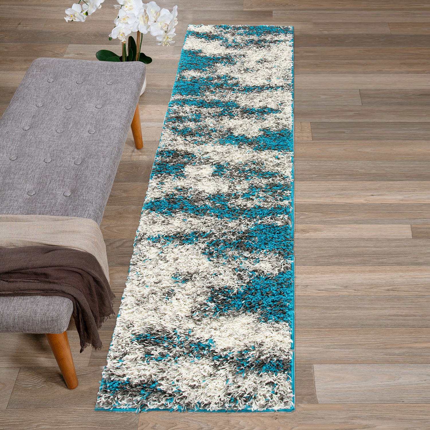 Rugs for Living Room Modern Abstract Design Plush Shag Rug Bedroom Turquoise Rug - Picture 9 of 37