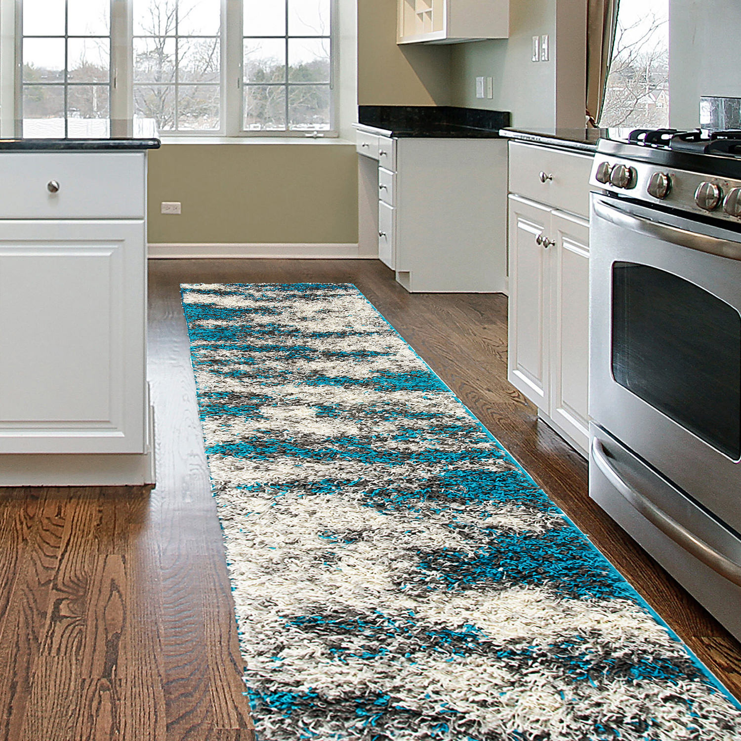 Rugs for Living Room Modern Abstract Design Plush Shag Rug Bedroom Turquoise Rug - Picture 14 of 37