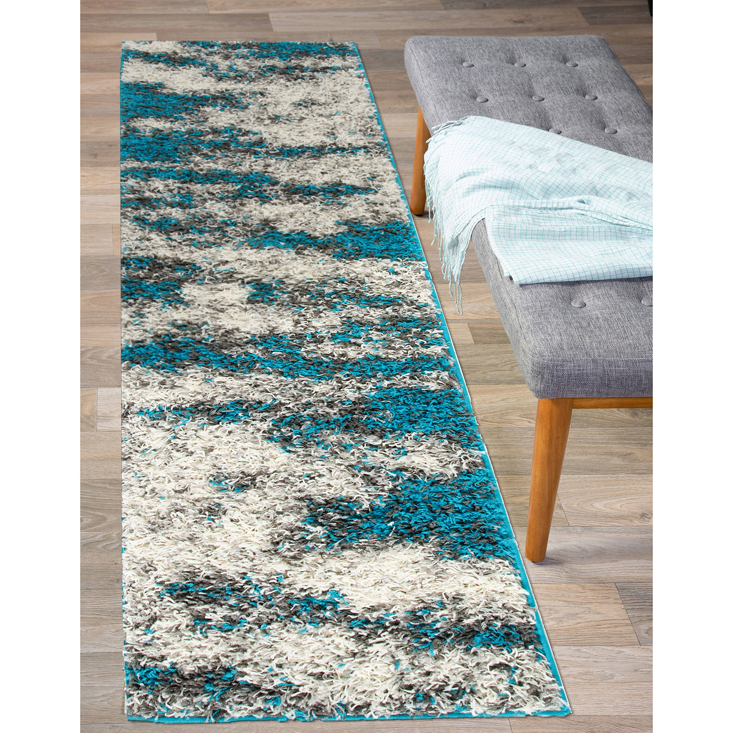 Rugs for Living Room Modern Abstract Design Plush Shag Rug Bedroom Turquoise Rug - Picture 15 of 37