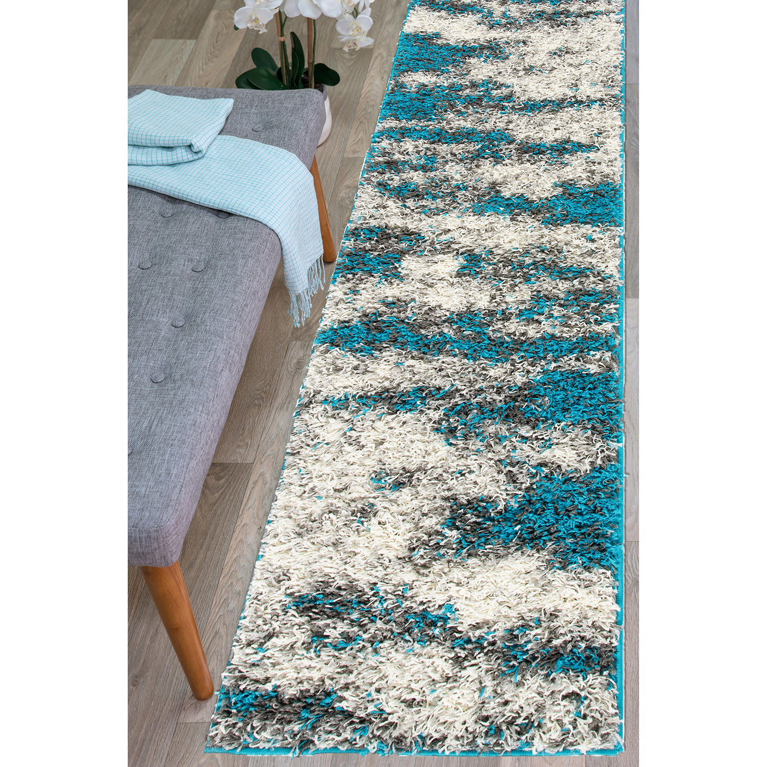Rugs for Living Room Modern Abstract Design Plush Shag Rug Bedroom Turquoise Rug - Picture 16 of 37
