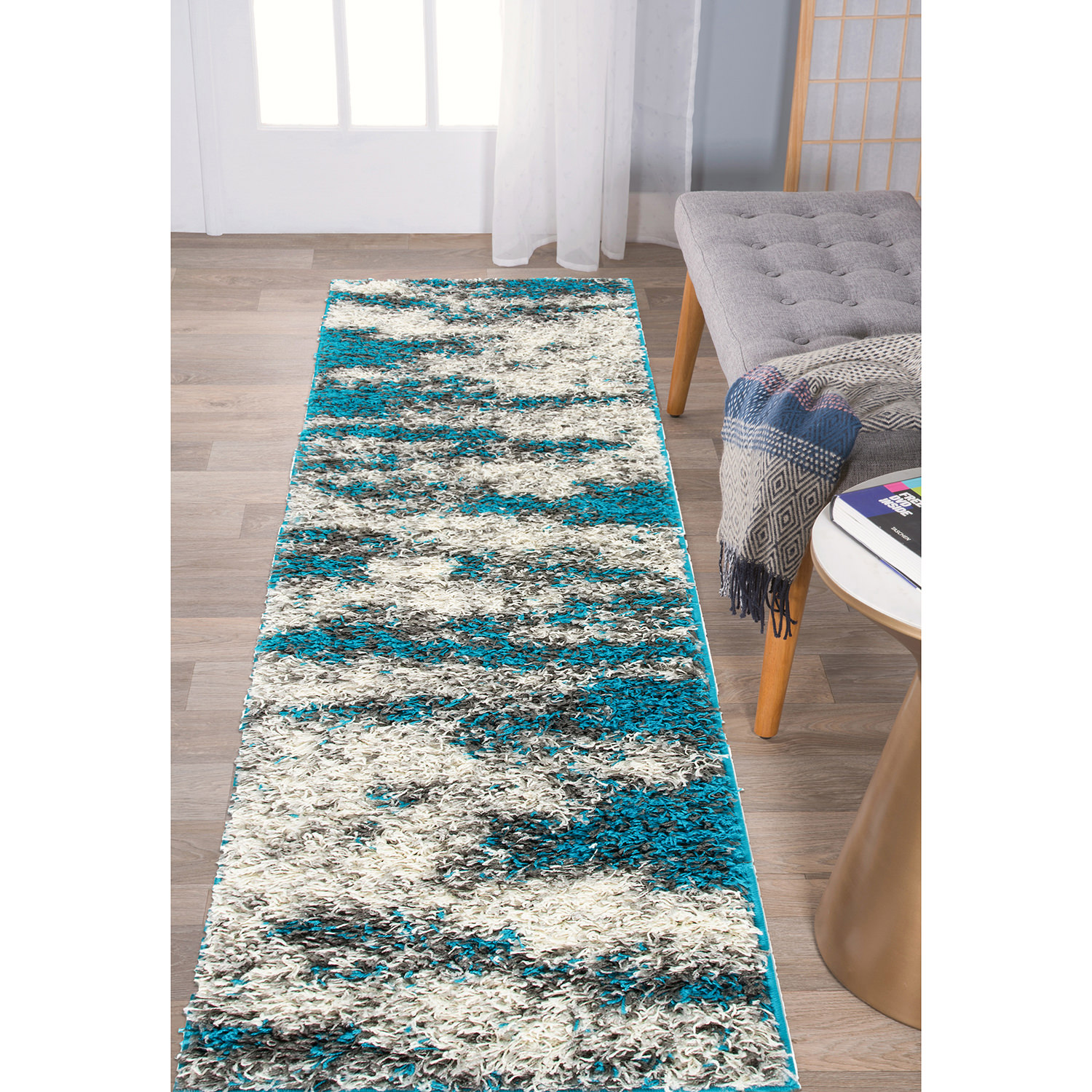 Rugs for Living Room Modern Abstract Design Plush Shag Rug Bedroom Turquoise Rug - Picture 17 of 37