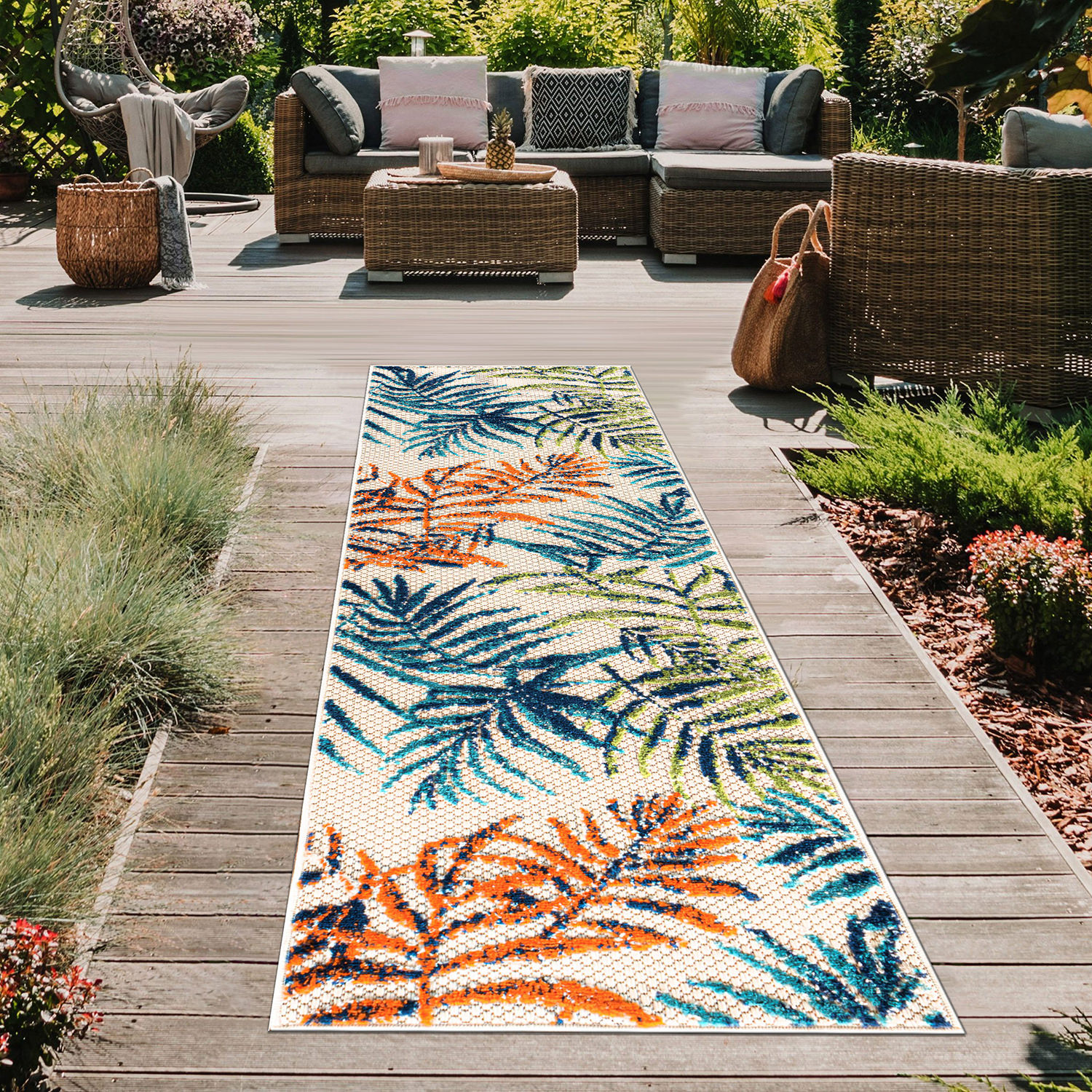 Rugshop Outdoor Rug Bahama Palm Frond Floral Indoor Outdoor Carpet Porch Rugs