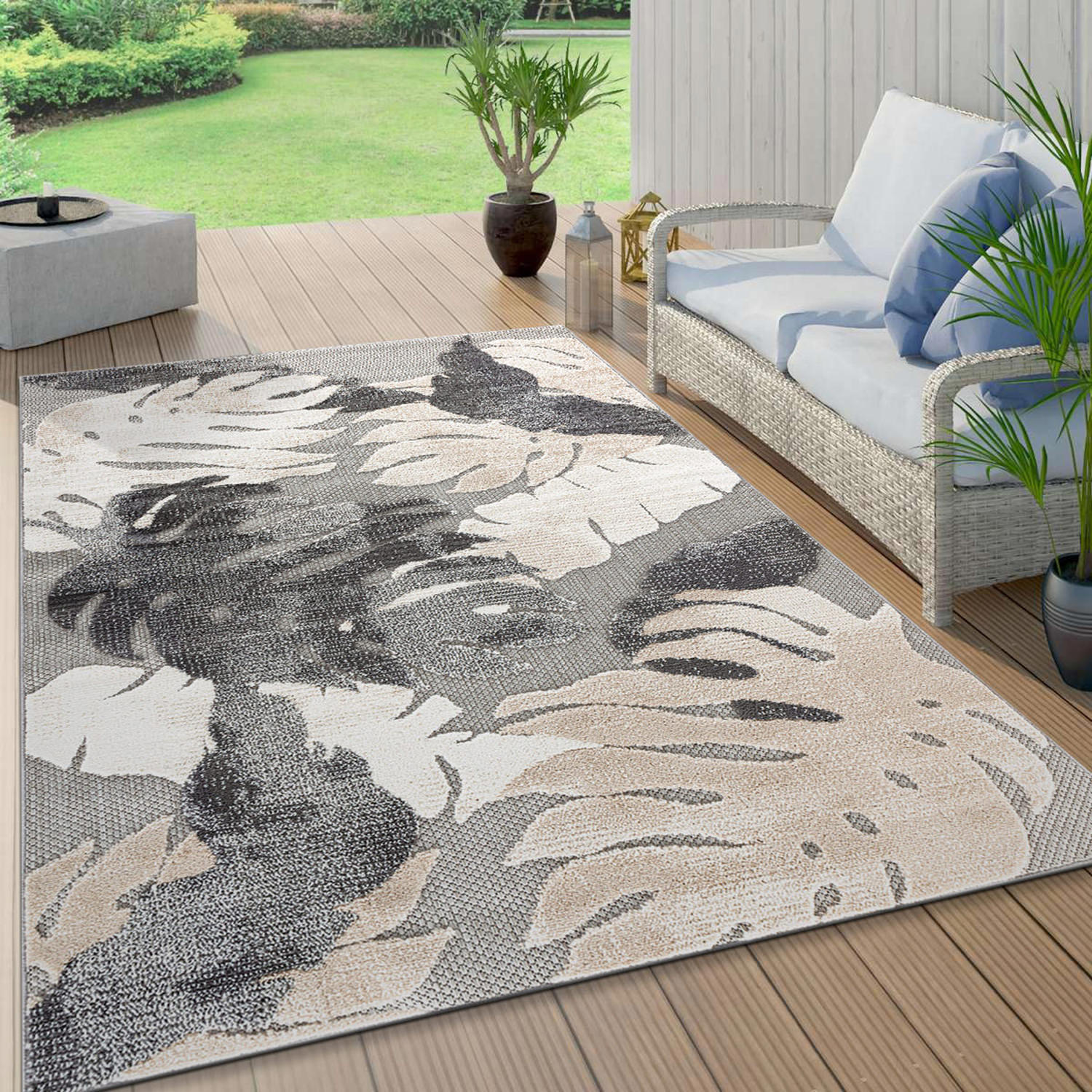 Rugshop Outdoor Rug Arles Palm Floral Leaves Indoor Outdoor Carpet Rug Patio Rug
