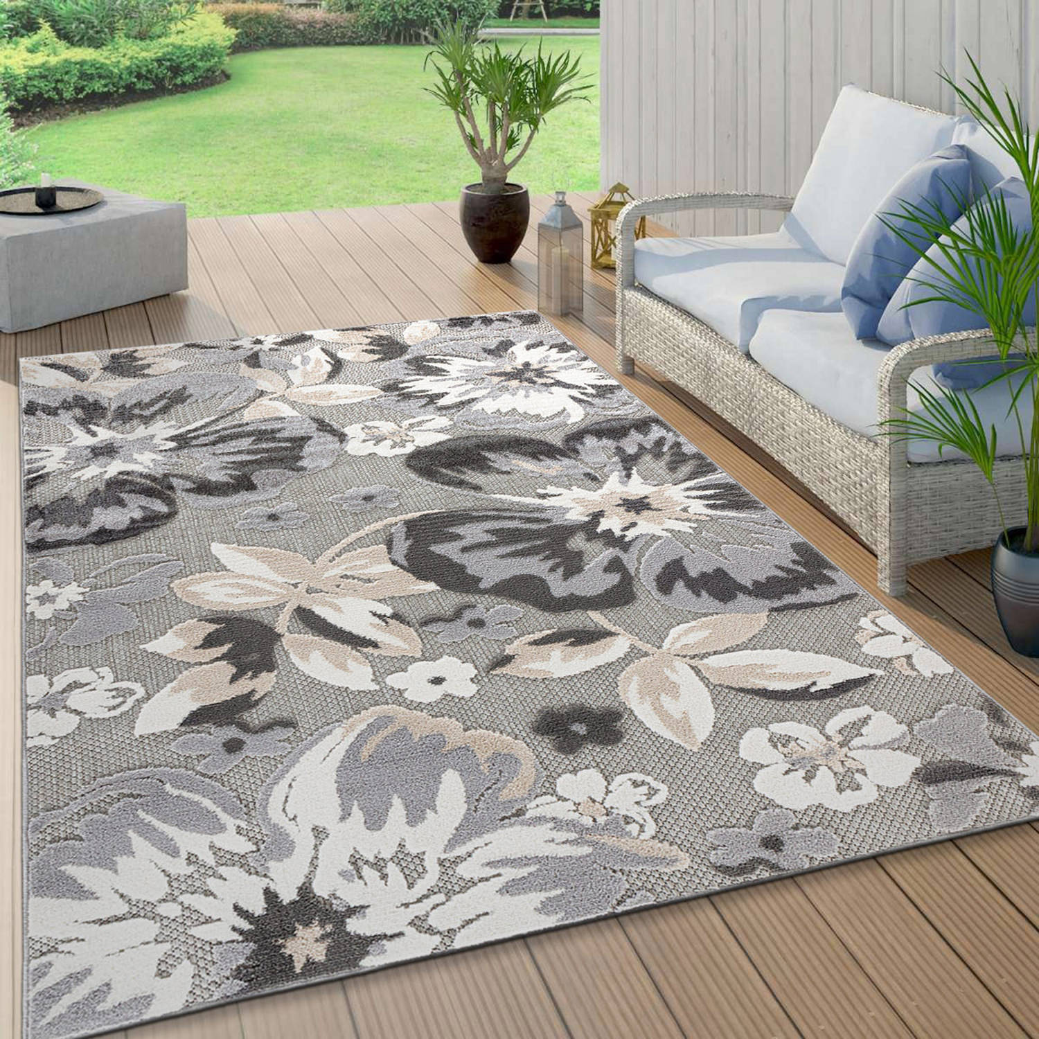 Rugshop Outdoor Rug Bergamo Contemporary Floral Indoor/Outdoor Carpet Porch Rugs