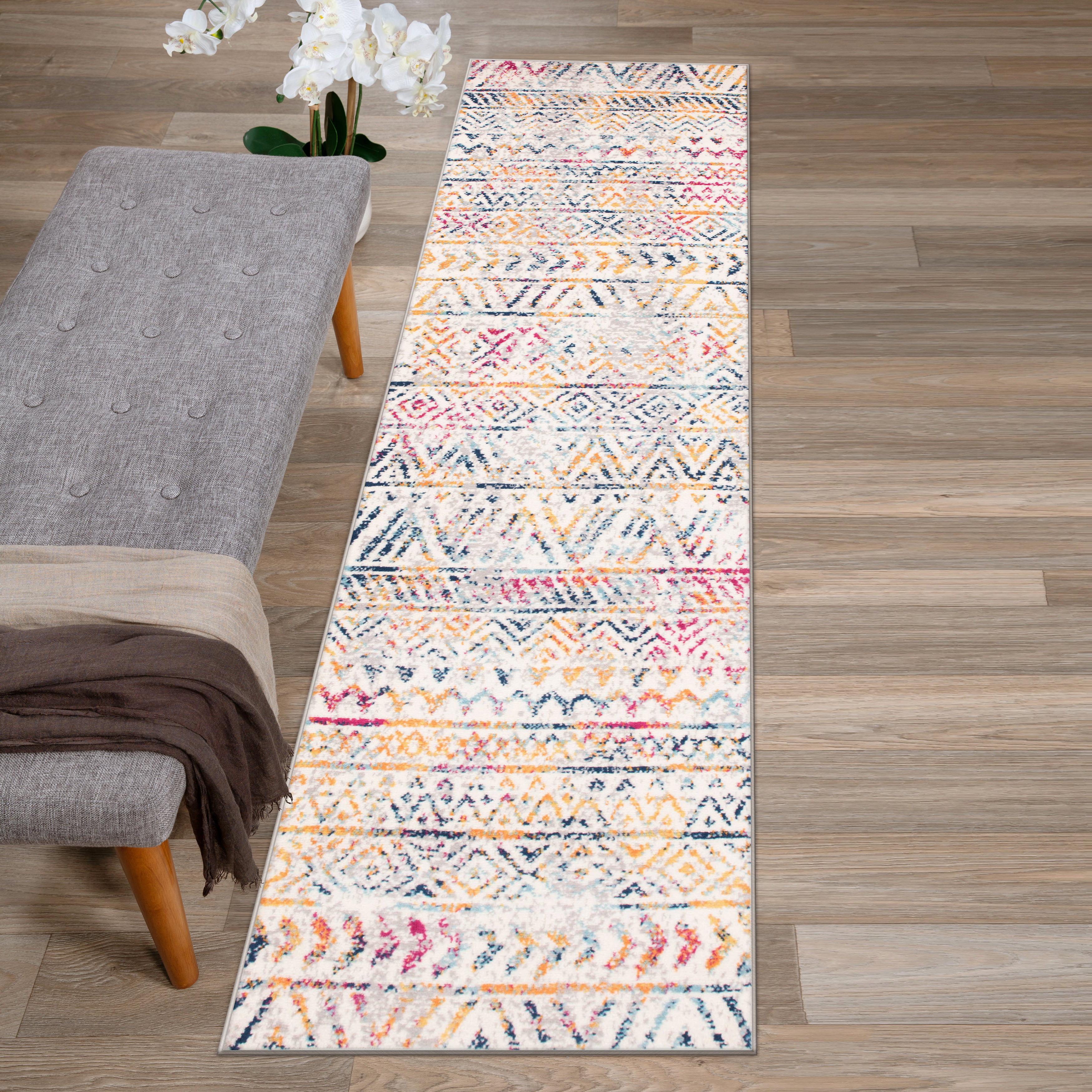 Rugshop Area Rug Geometric Distressed Bohemian Multicolored Rugs for Living Room