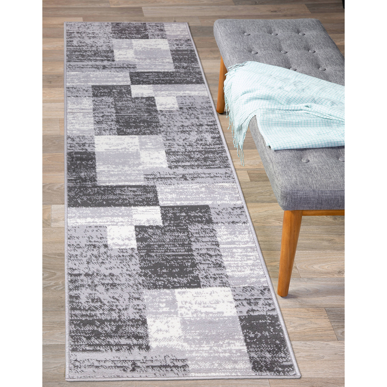 Rugshop Area Rugs Modern Geometric Boxes Carpets Rugs for Living Room Jute Rug