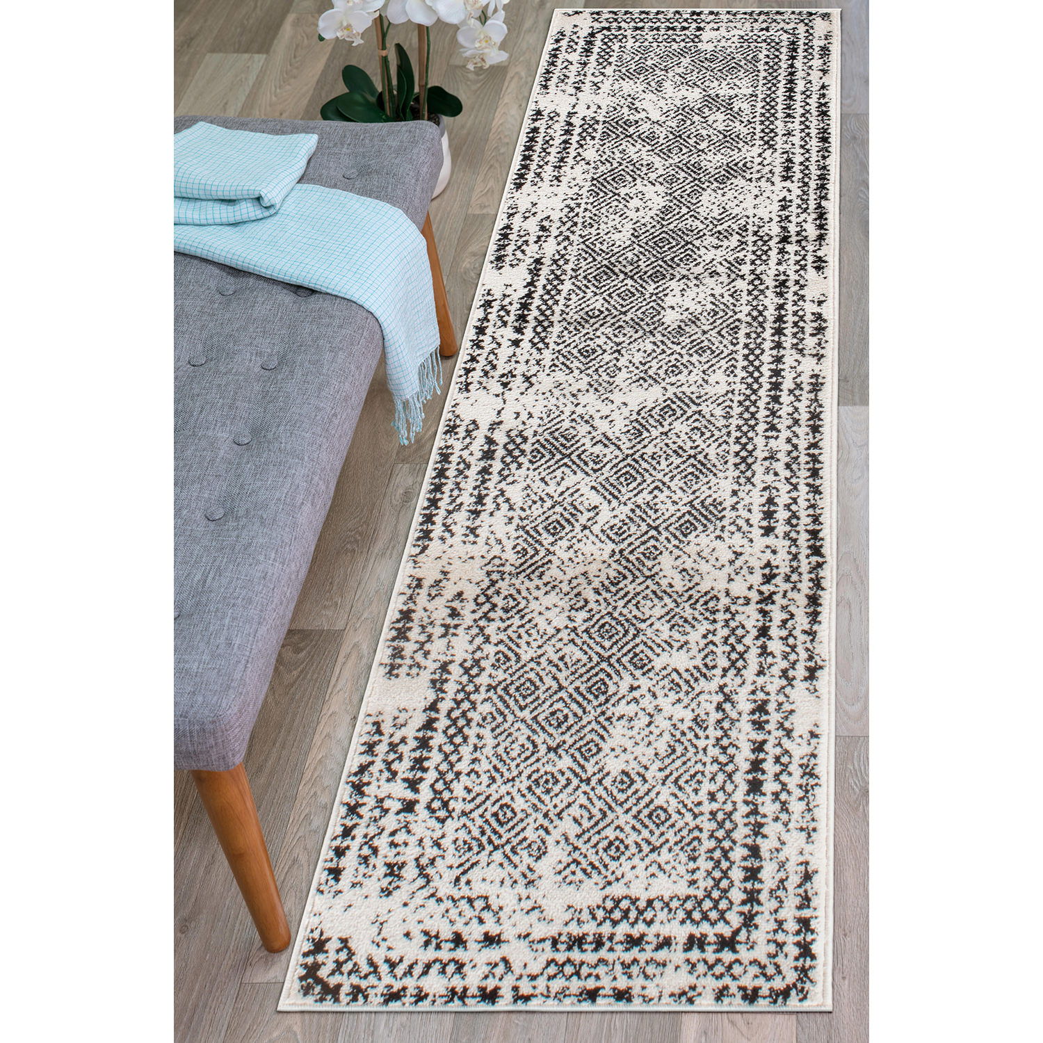 Rugshop Bedroom Area Rug Bohemian Distressed Border Living Room Rugs Black Rugs