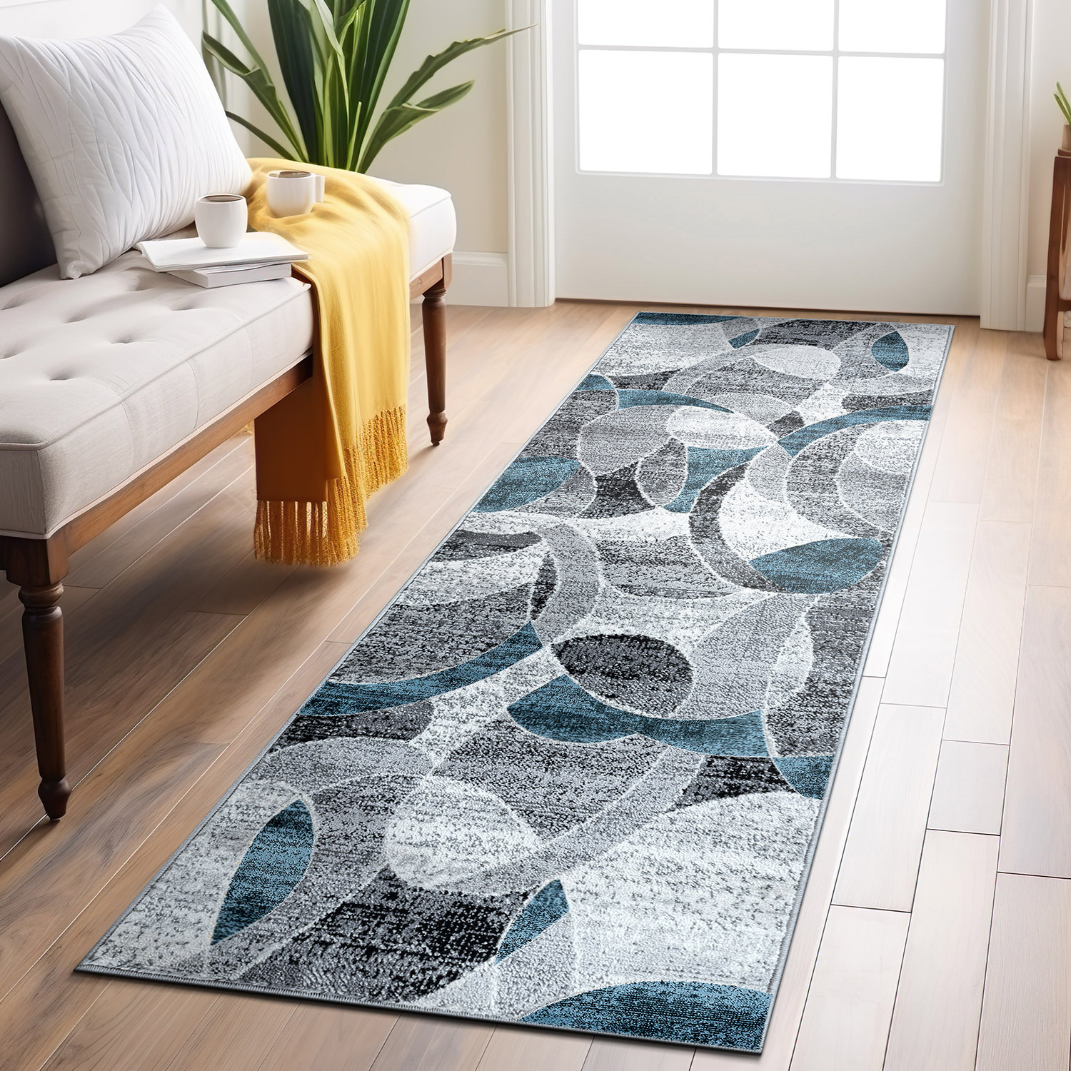 Rugshop Area Rug Contemporary Distressed Circle Rugs for Living Room Bedroom Rug