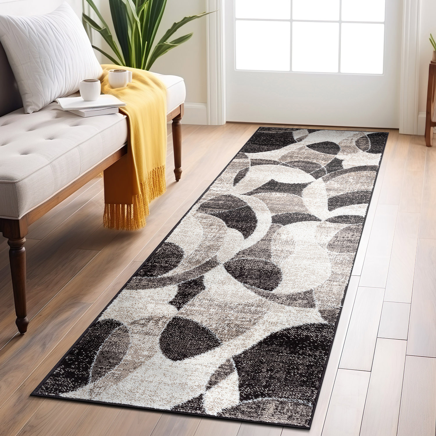 Rugshop Brown Rugs Contemporary Distressed Circle Bedroom Rugs Guest Room Rug