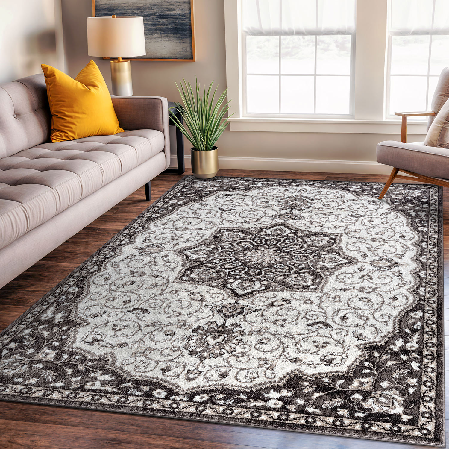Rugshop Area Carpet Traditional Medallion Rugs for Sale Living Room Rugs Brown