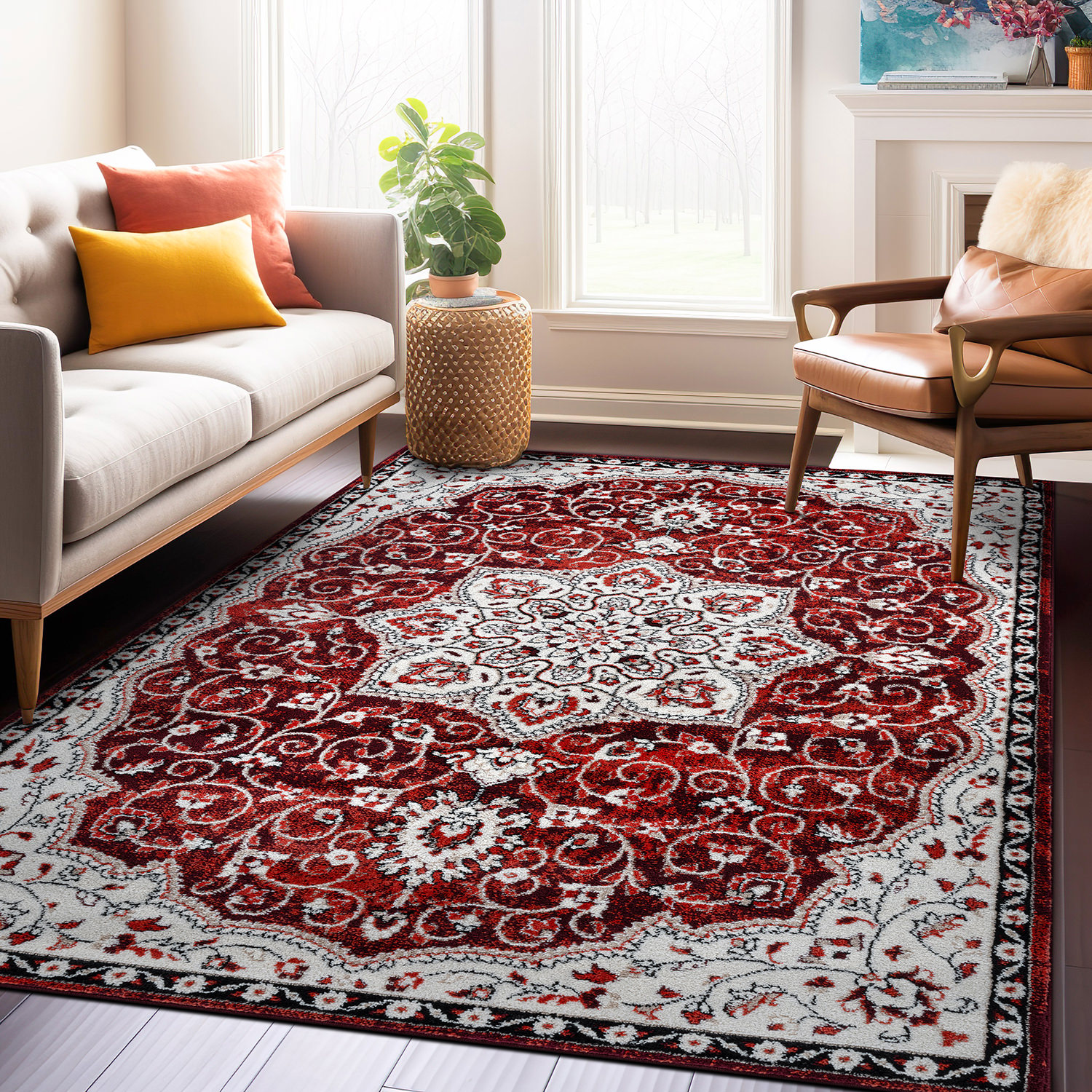thumbnail image 2 of Rugshop Traditional Oriental Medallion Area Rug - Black & Burgundy - Kitchen/Living 2 of 3