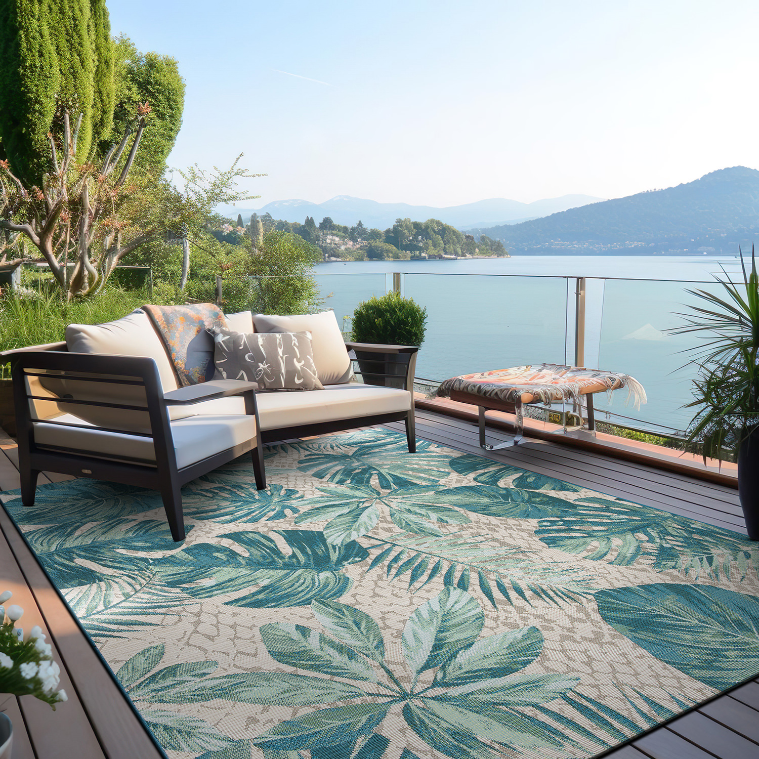 Rugshop Outdoor Rug Tropical Floral Indoor Outdoor Rugs Outdoor Carpet for Patio - Picture 12 of 30