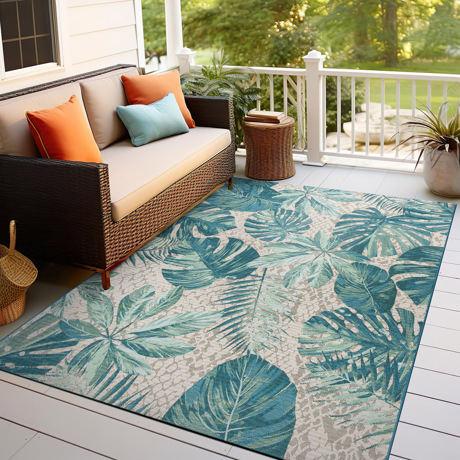 Rugshop Outdoor Rug Tropical Floral Indoor Outdoor Rugs Outdoor Carpet for Patio - Picture 11 of 30