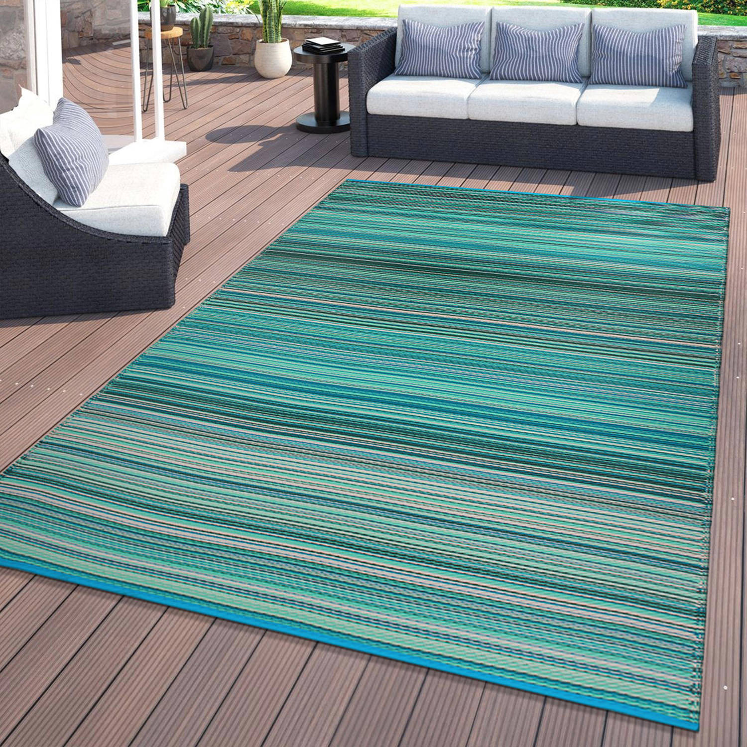 Rugshop Outdoor Carpet Modern Stripe Reversible Plastic Indoor Outdoor Rugs 8x10 - Picture 8 of 54