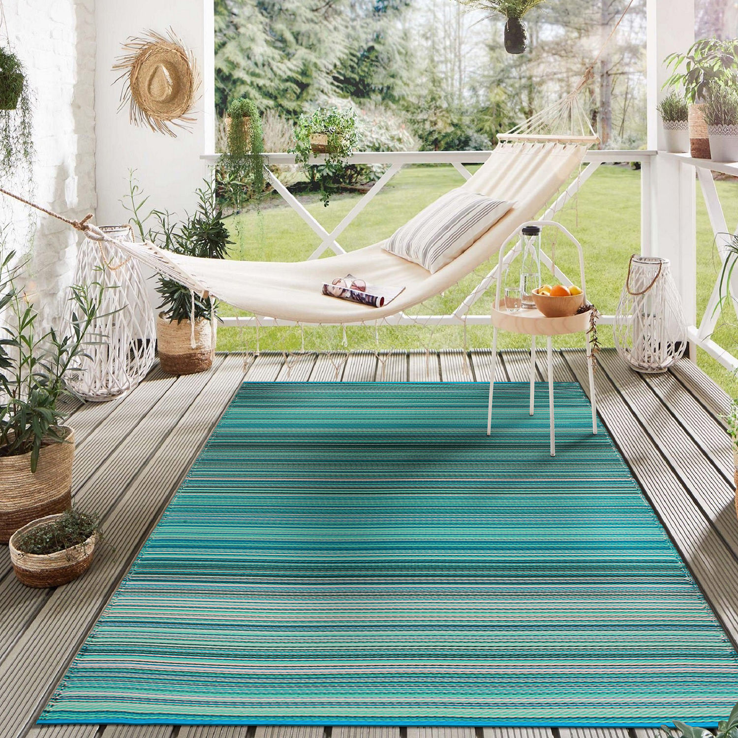 Rugshop Outdoor Carpet Modern Stripe Reversible Plastic Indoor Outdoor Rugs 8x10 - Picture 9 of 54