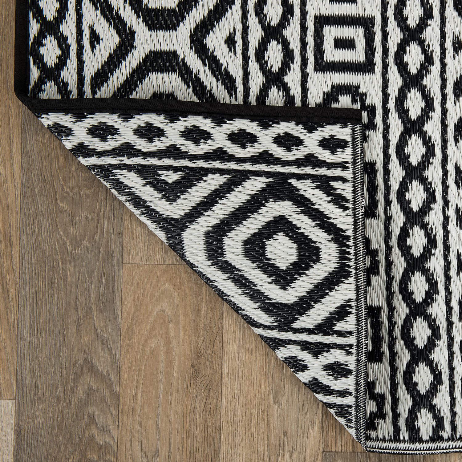 Rugshop Indoor Outdoor Rugs 8X10 Geometric Reversible Plastic Black Patio Rugs - Picture 5 of 32