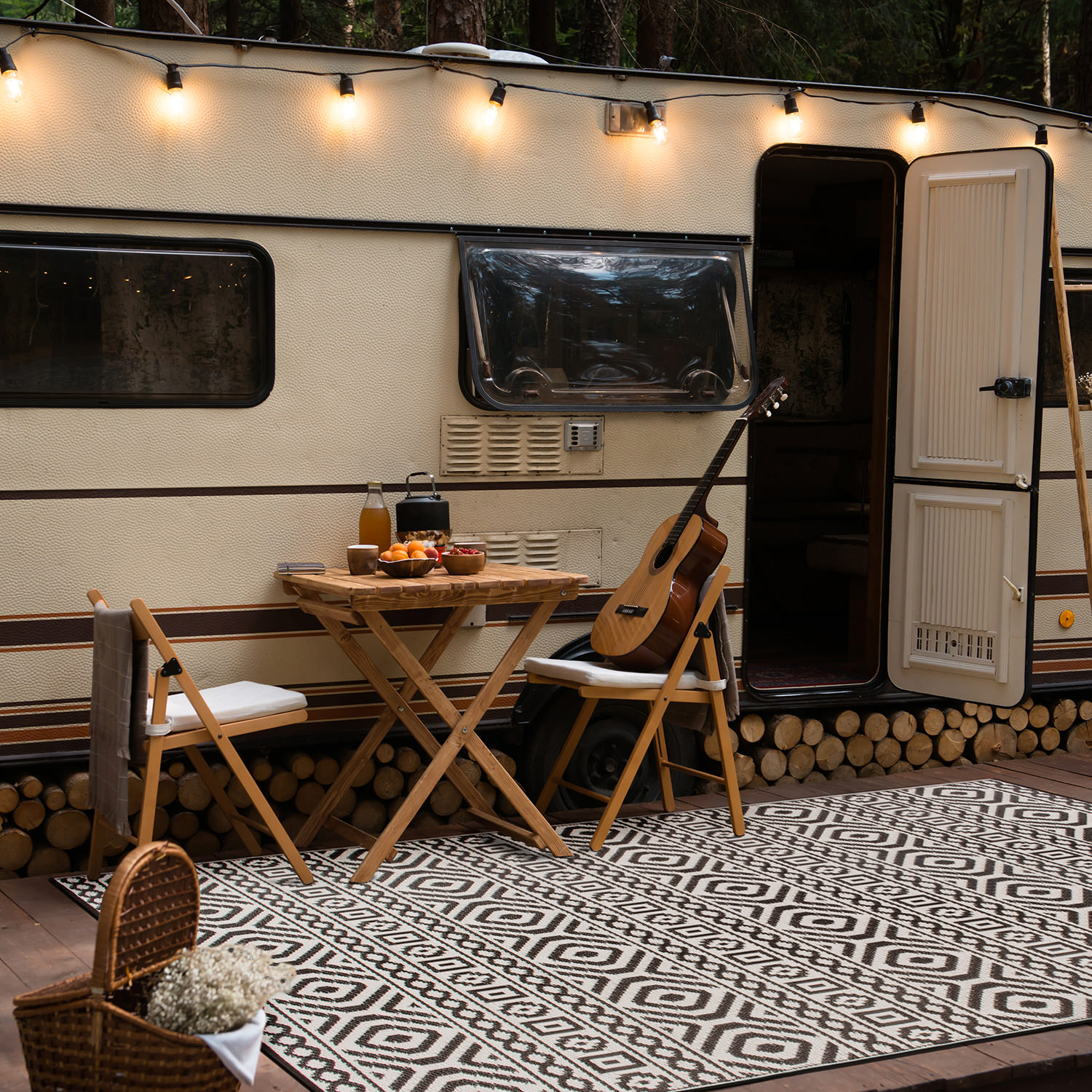 Rugshop Indoor Outdoor Rugs 8X10 Geometric Reversible Plastic Black Patio Rugs - Picture 10 of 32