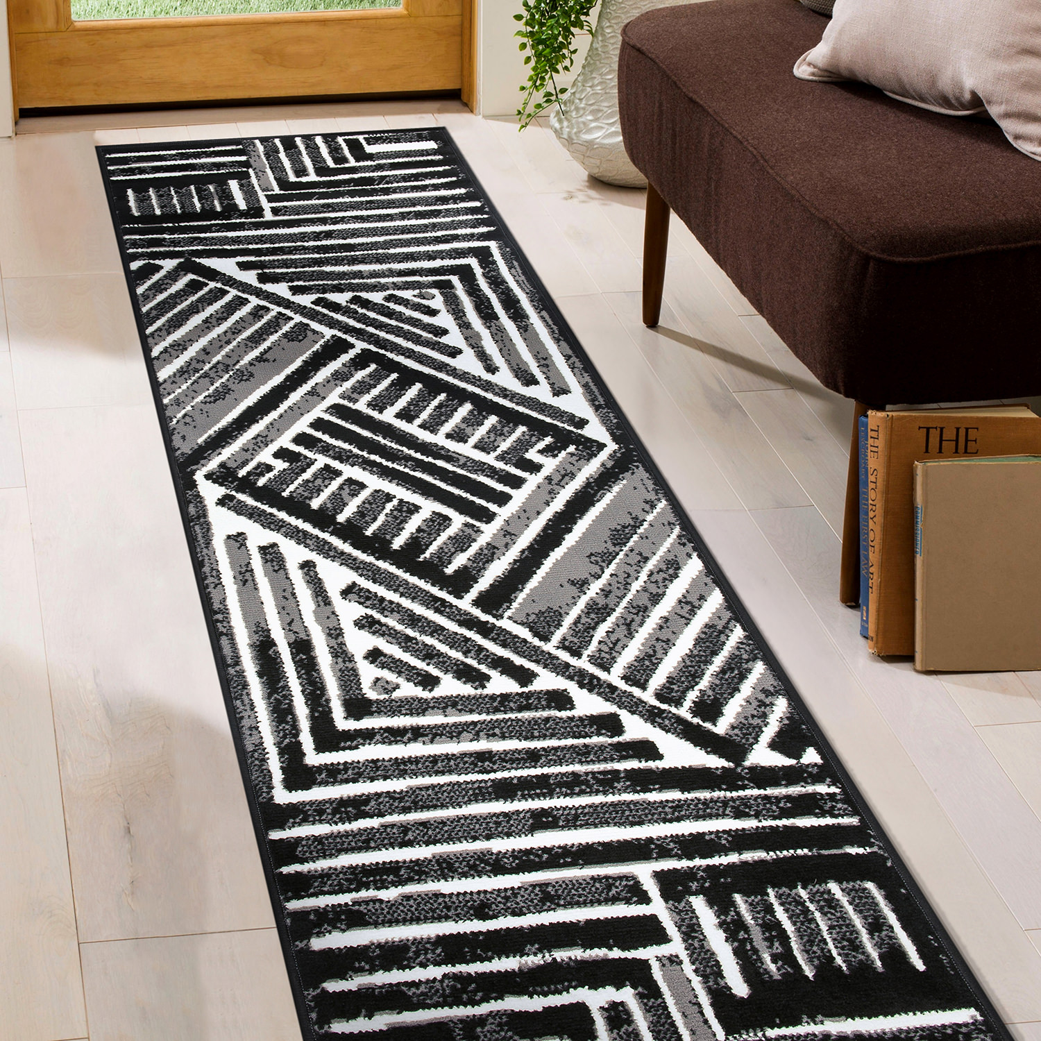 Rugshop Area Carpets Contemporary Stripe Design Area Rug Living Room Rugs Black - Picture 10 of 33