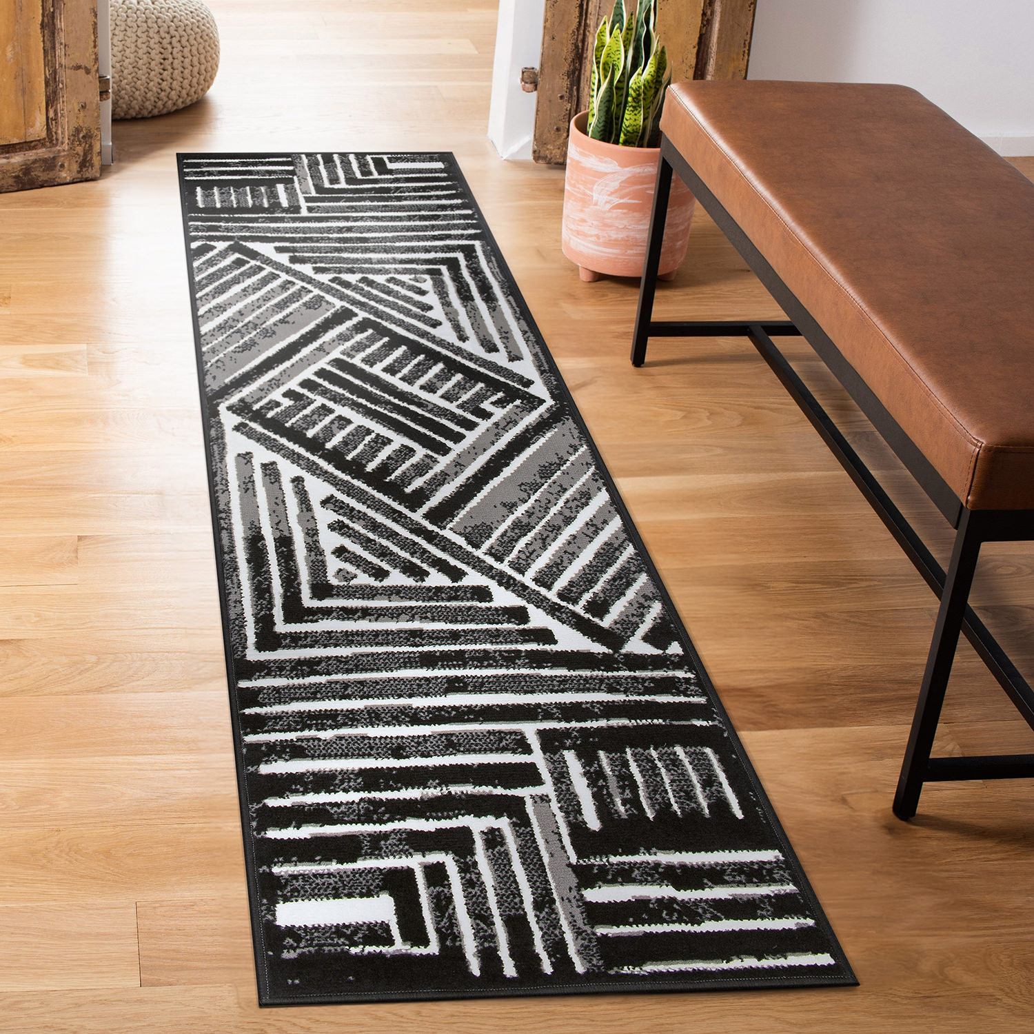 Rugshop Area Carpets Contemporary Stripe Design Area Rug Living Room Rugs Black - Picture 11 of 33
