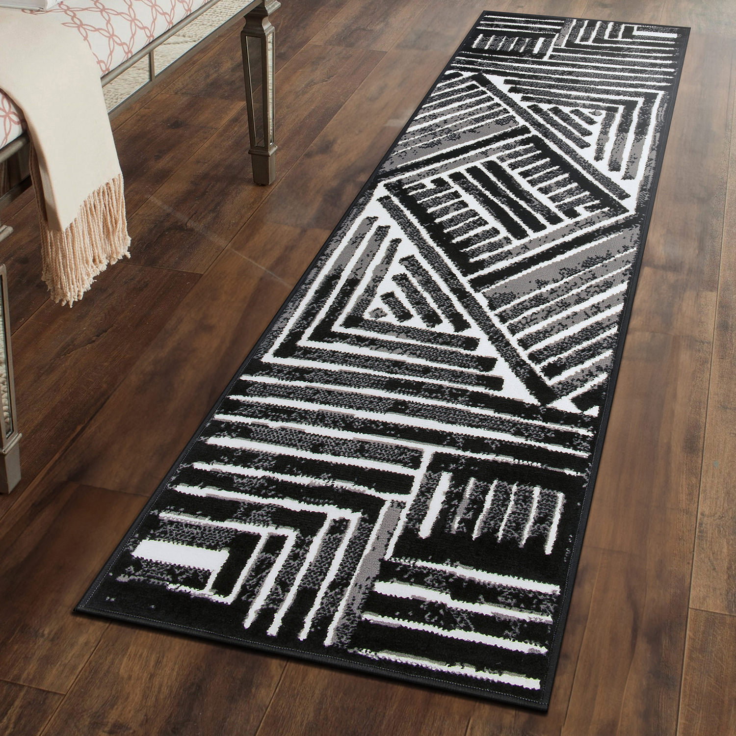 Rugshop Area Carpets Contemporary Stripe Design Area Rug Living Room Rugs Black - Picture 3 of 33