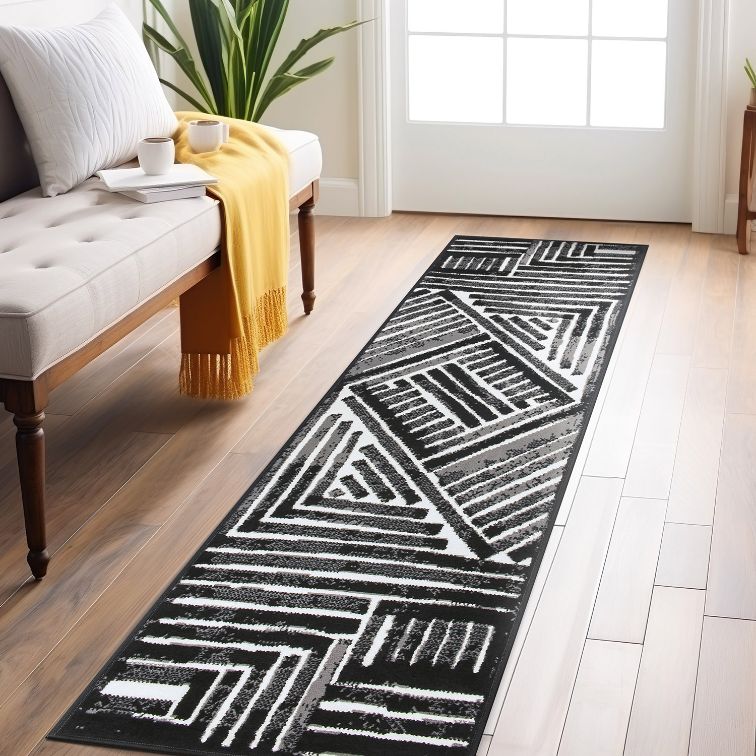 Rugshop Area Carpets Contemporary Stripe Design Area Rug Living Room Rugs Black - Picture 12 of 33
