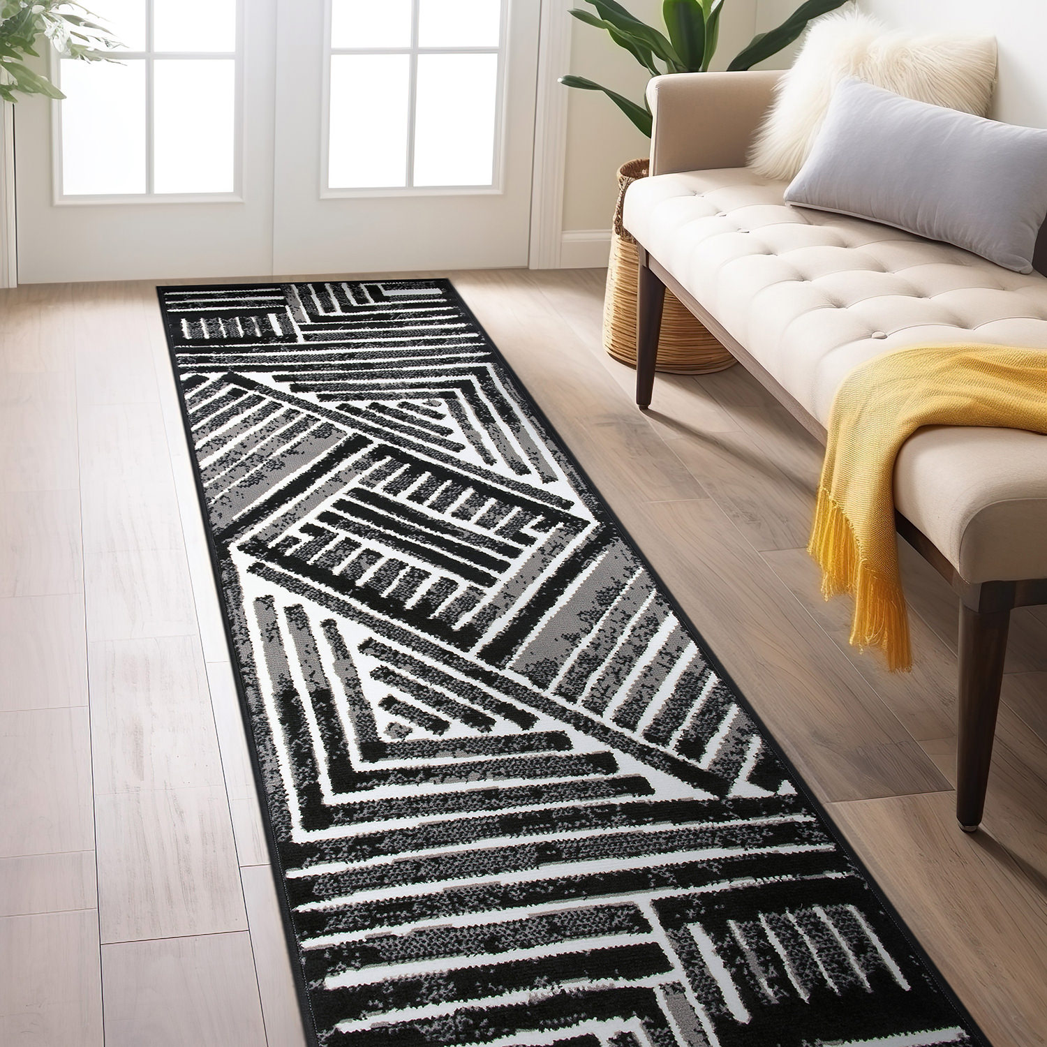 Rugshop Area Carpets Contemporary Stripe Design Area Rug Living Room Rugs Black - Picture 9 of 33