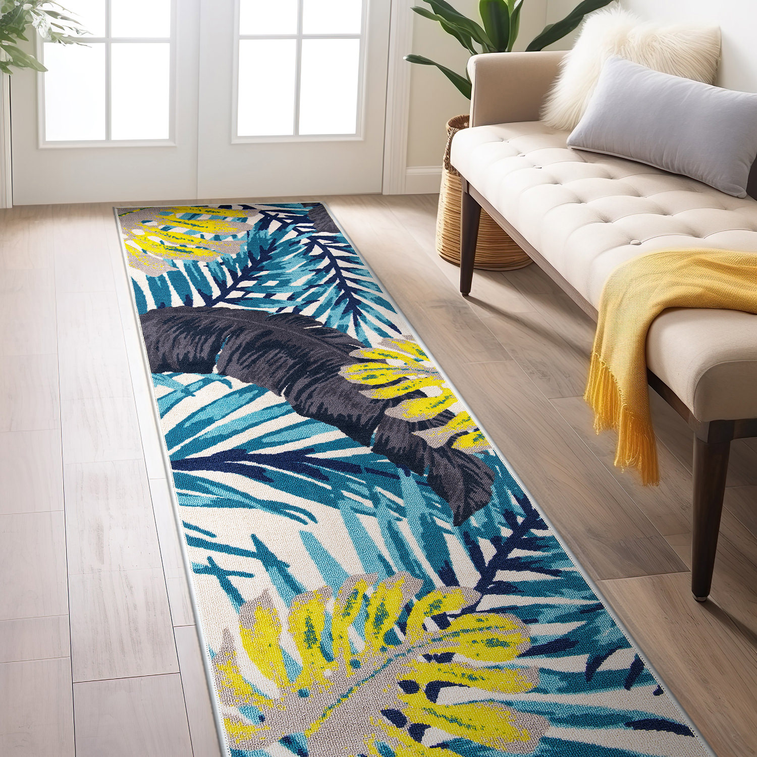 Rugshop Area Carpets Modern Tropical Floral Leaves Non Slip Rug Living Room Rugs
